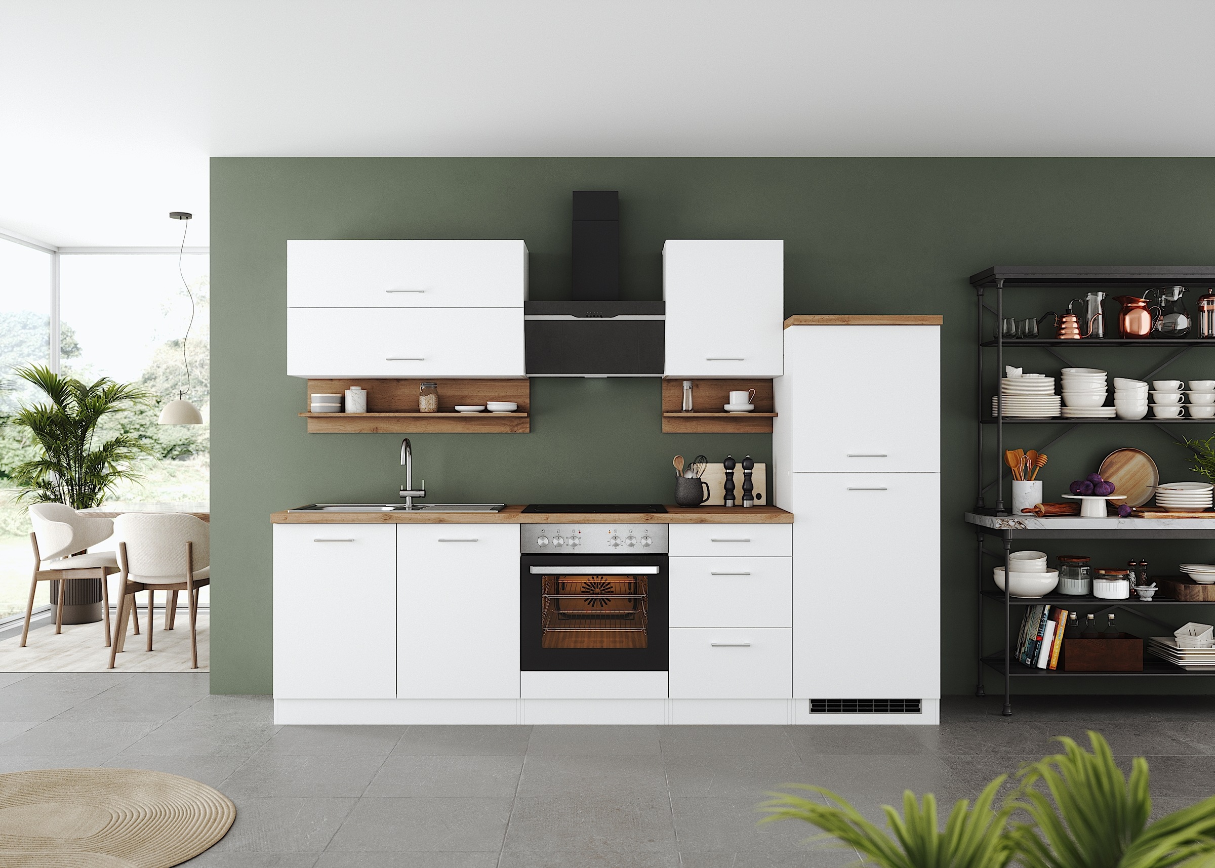 KOCHSTATION Kitchenette »KS-Milan« largeur 270 cm, coulisses métalliques robustes, beaucoup d'espace de rangement
