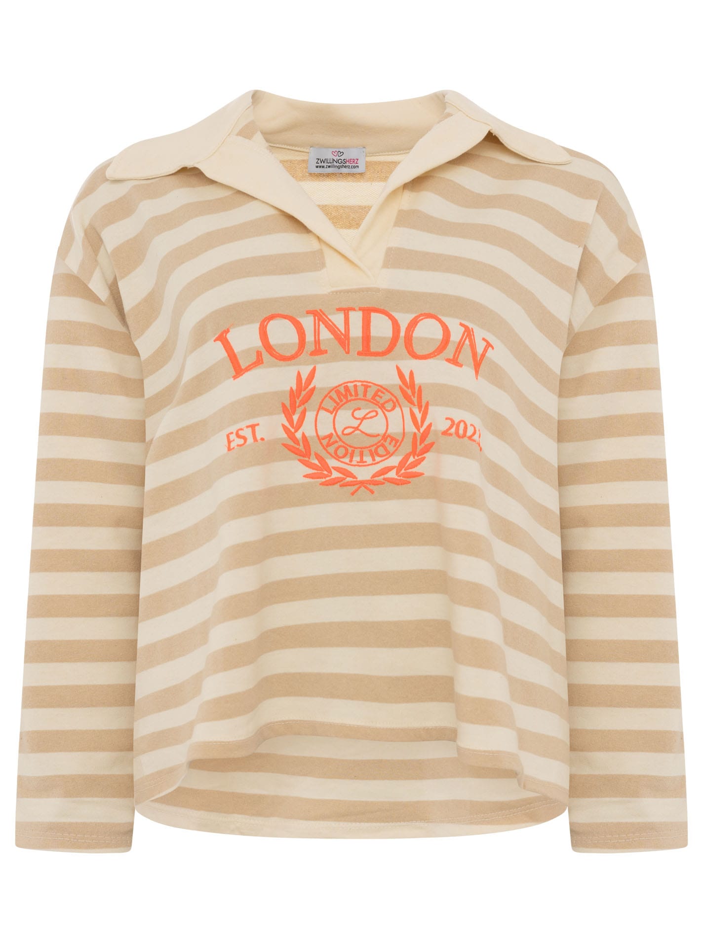 Zwillingsherz Langarmshirt »"London"« gestreift, Polokragen, Aufdruck