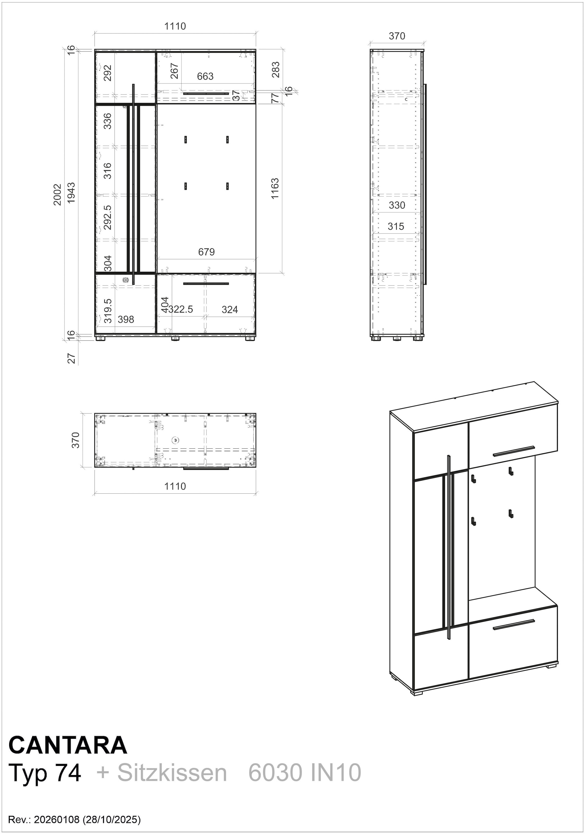 Home affaire Vestiaire compact »Cantara Flurgarderobe, modern, 2 Farben, 111 cm breit« 2 cuis tlg. unterschiedliche Stauraummöglichkeiten, inkl. Sitzkissen
