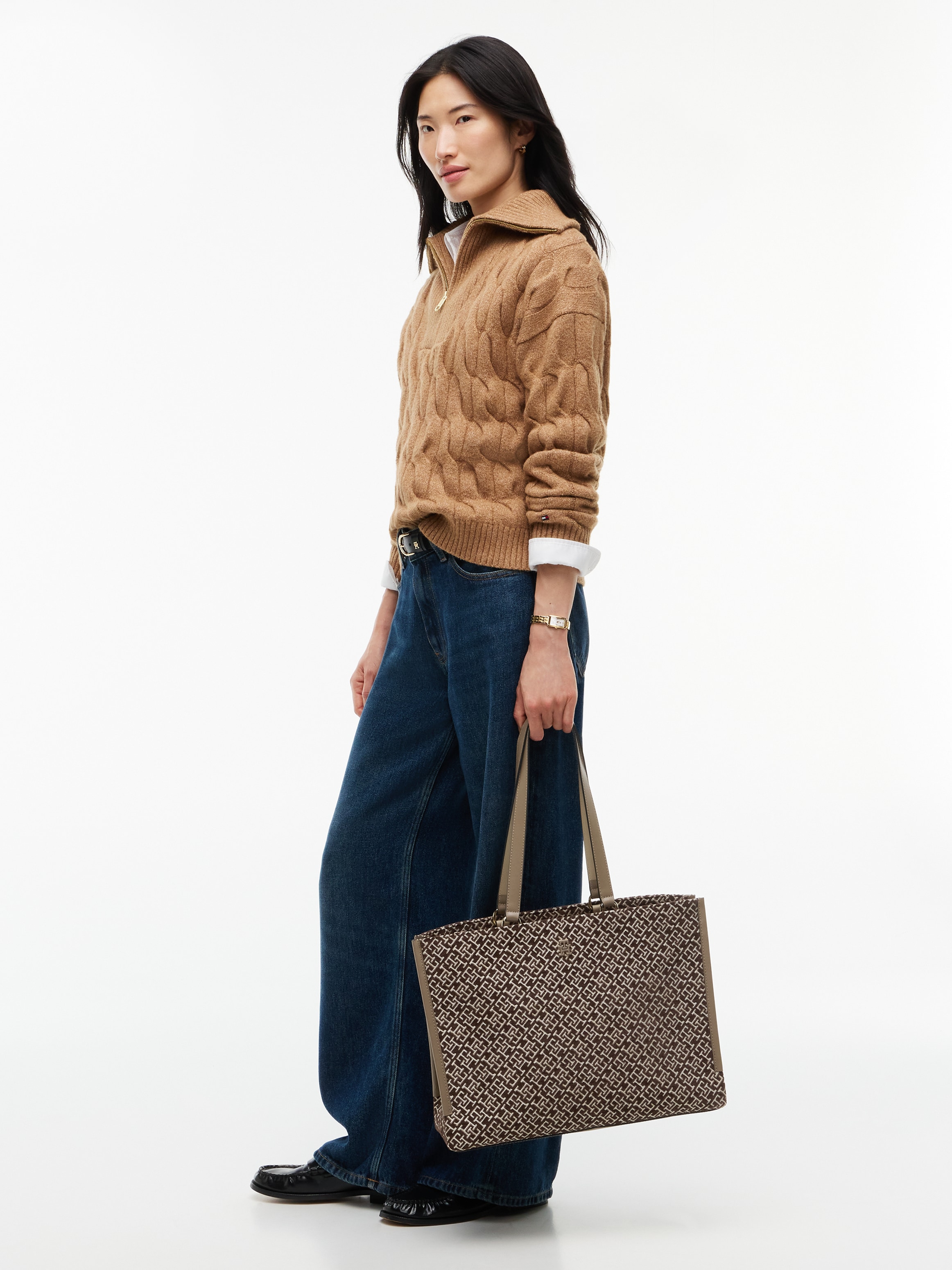 Tommy Hilfiger Handtasche »TH JACQUARD TOTE« Damen Schultertasche mit edler TH-Logostickerei
