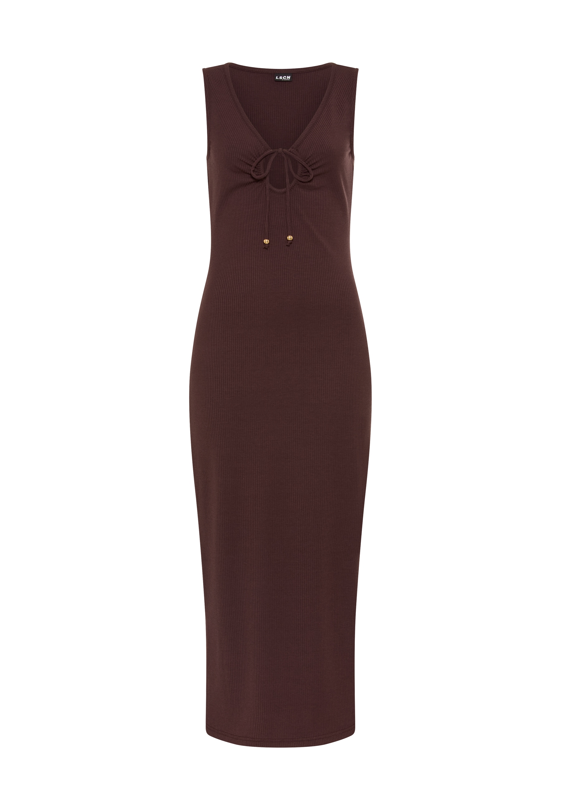 LSCN by LASCANA Maxi robe Sans poches en maille côtelée douce avec détail découpé, robe côtelée