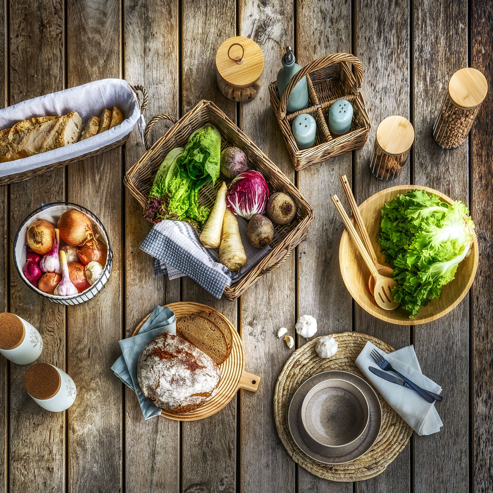 Zeller Present Panier à pain Set, 2 cuis tlg. und Tablett im Set, Weide geflochten