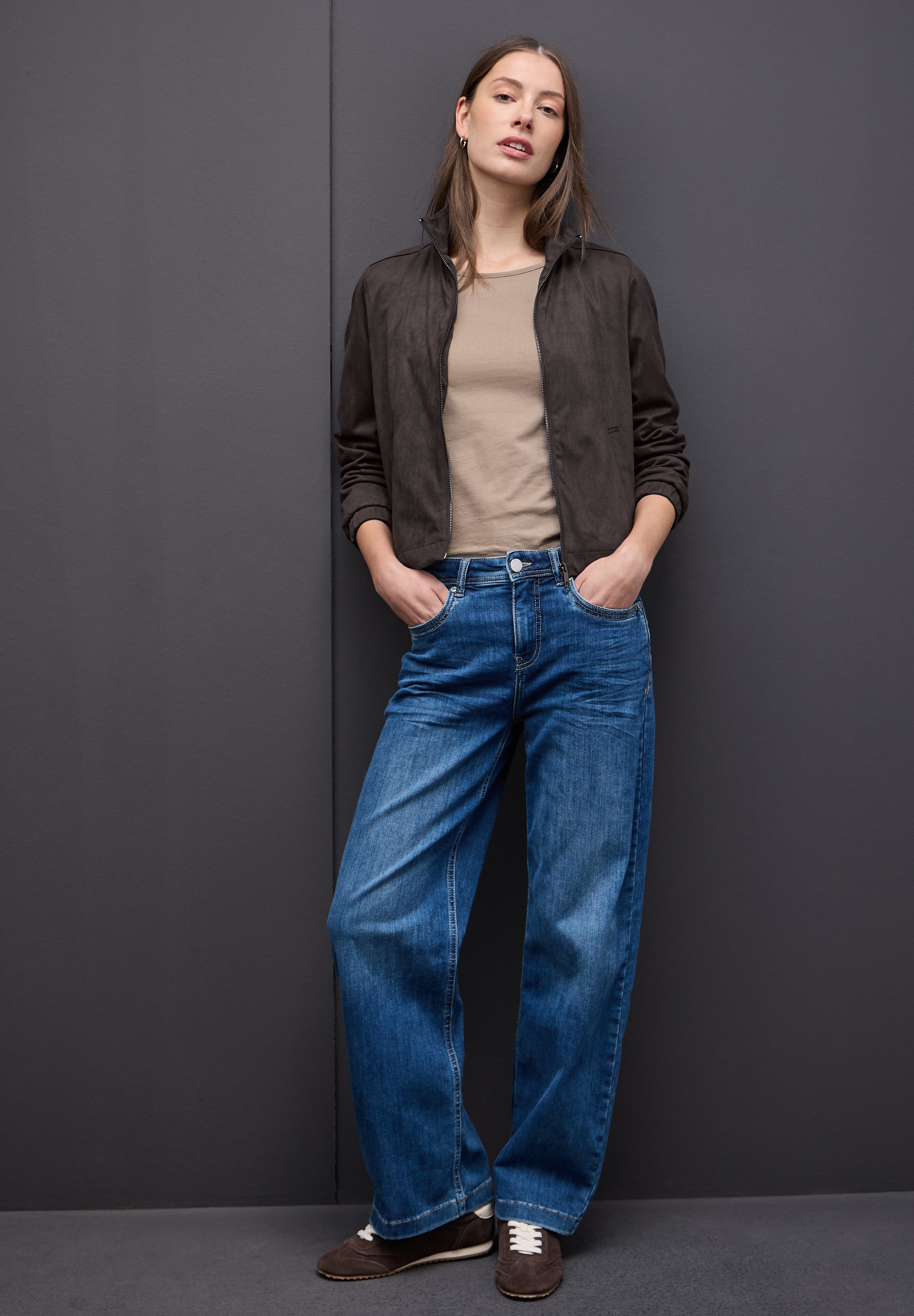 STREET ONE Blazer en similicuir mit Taschen und Stehkragen