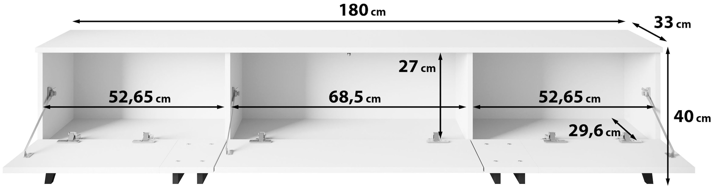 Home affaire Table basse »Helsinki, TV-Kommode Breite 180cm« 1 cuis tlg. design moderne, 3 portes pliantes