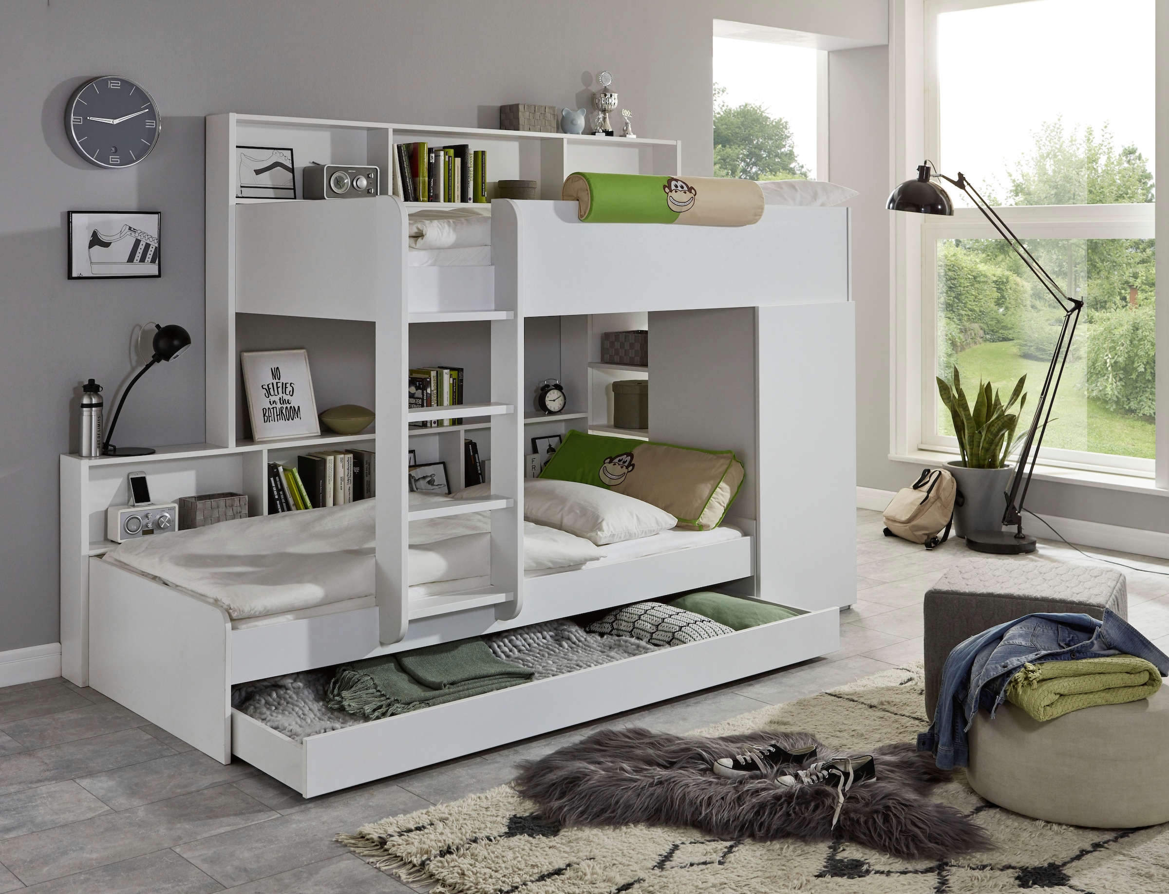 Relita Lit superposé 2 couchages, armoire, étagères et tiroir-lit