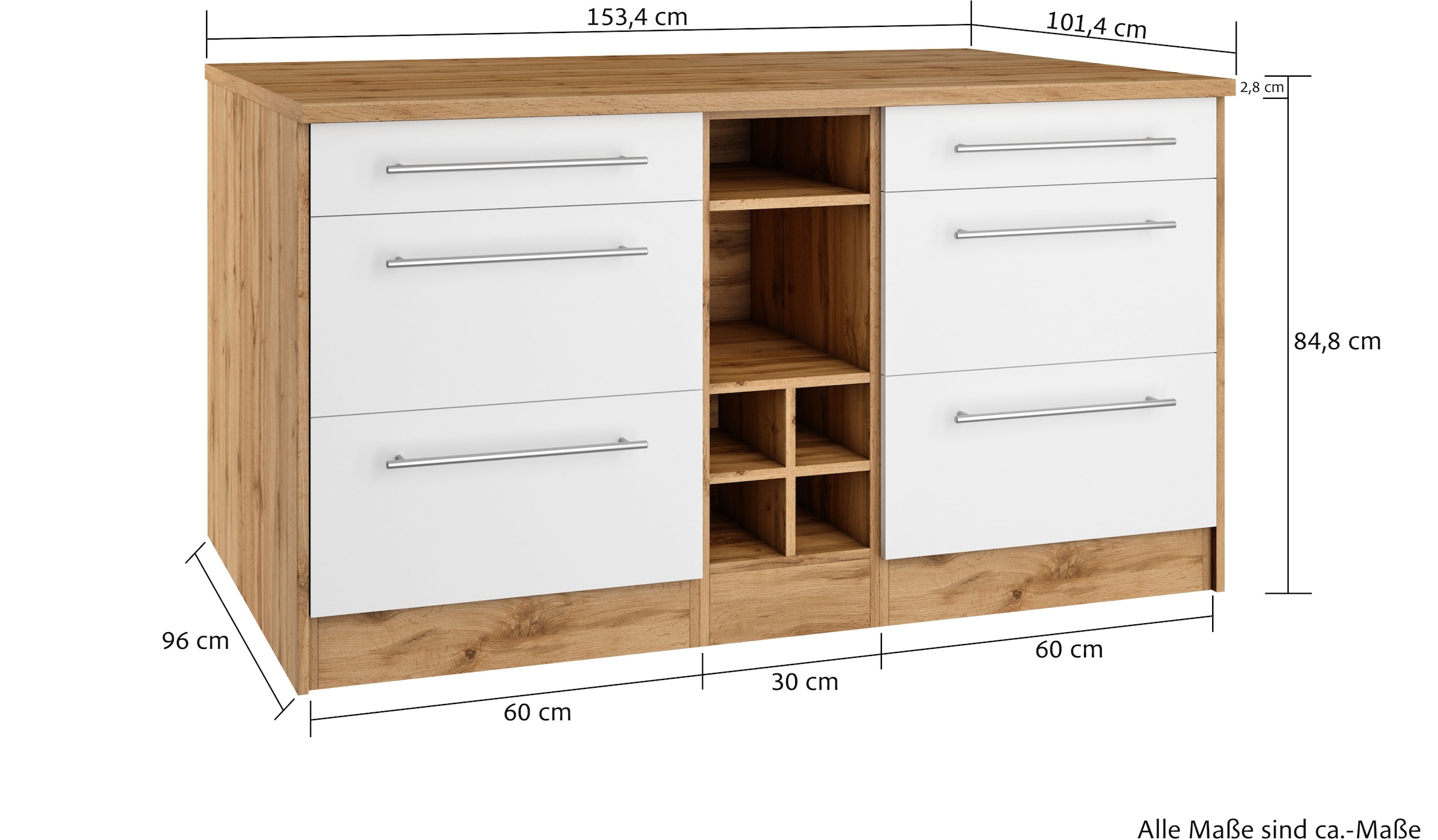 KOCHSTATION Ilot de cuisine »KS-Wien« largeur 153 cm, façades MDF, casier à bouteilles