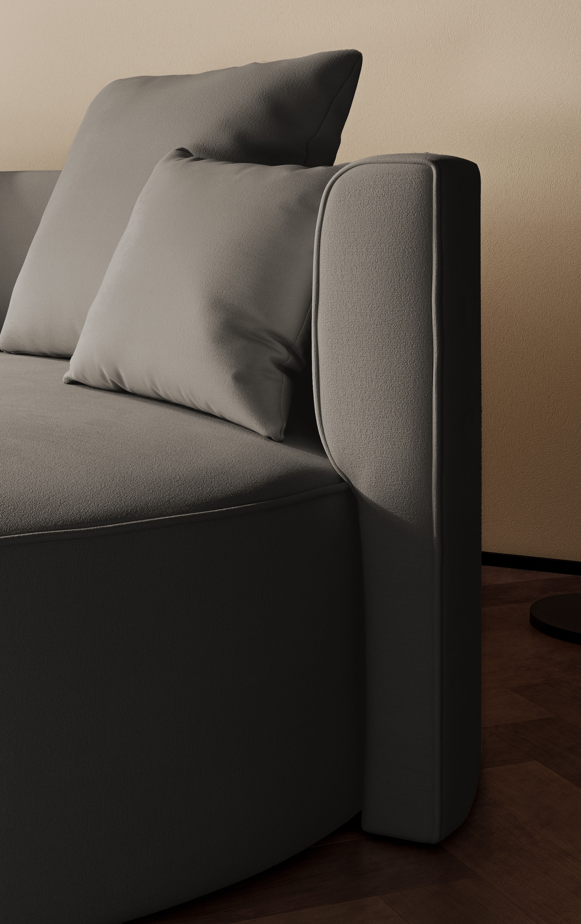LeGer Home by Lena Gercke 2,5-Sitzer »ISALIE, rundes Loungesofa, mit Kissen, perfekt gepolstert« moderne Stoffe, mit 4 Zierkissen, extra grosse Sitzfläche