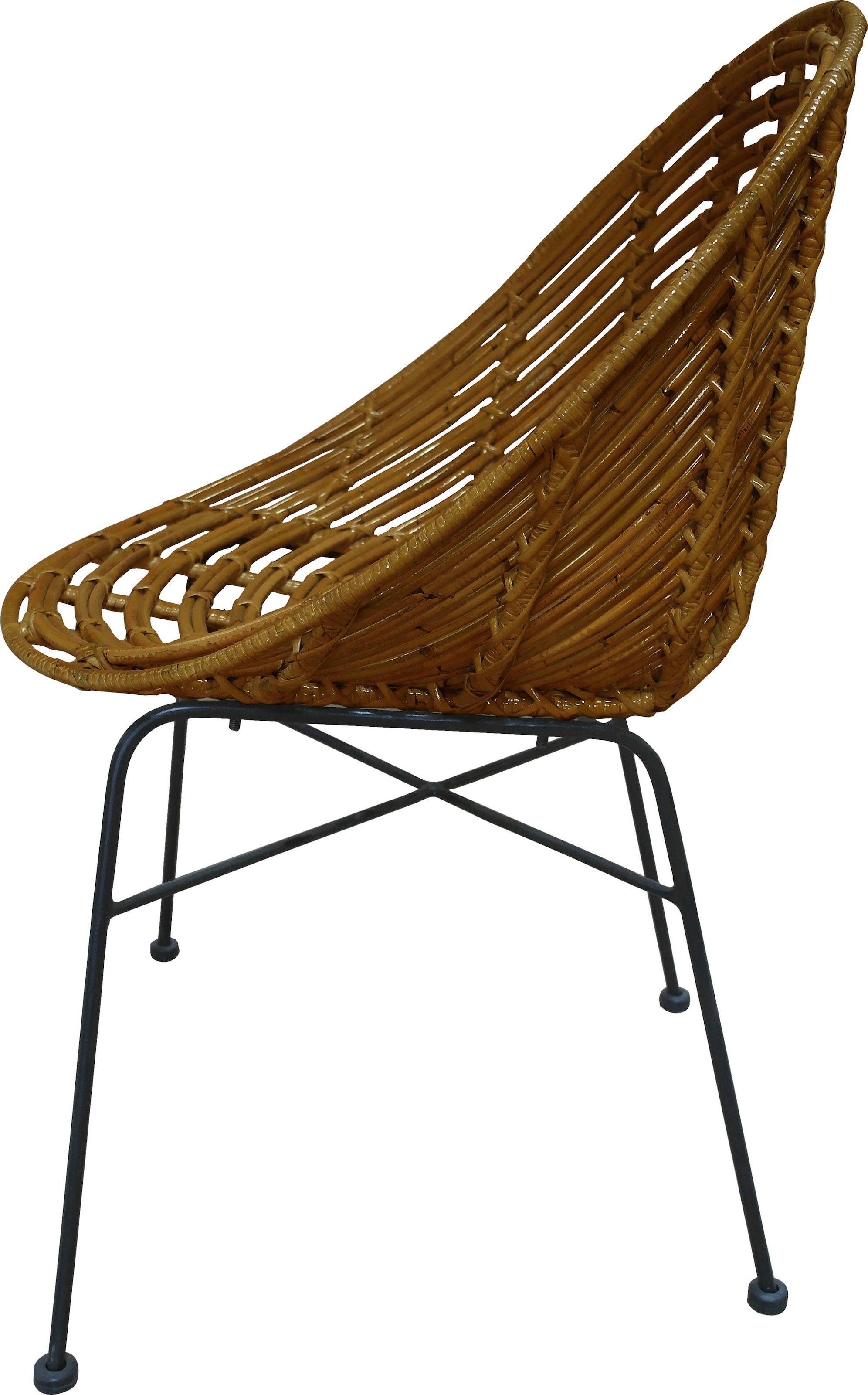 SIT Chaise en rotin »Rundsitz Rattan Metall Schwarz Natur Lounge Design« () 1 cuischaise en rotin avec assise ronde en rotin & métal design lounge
