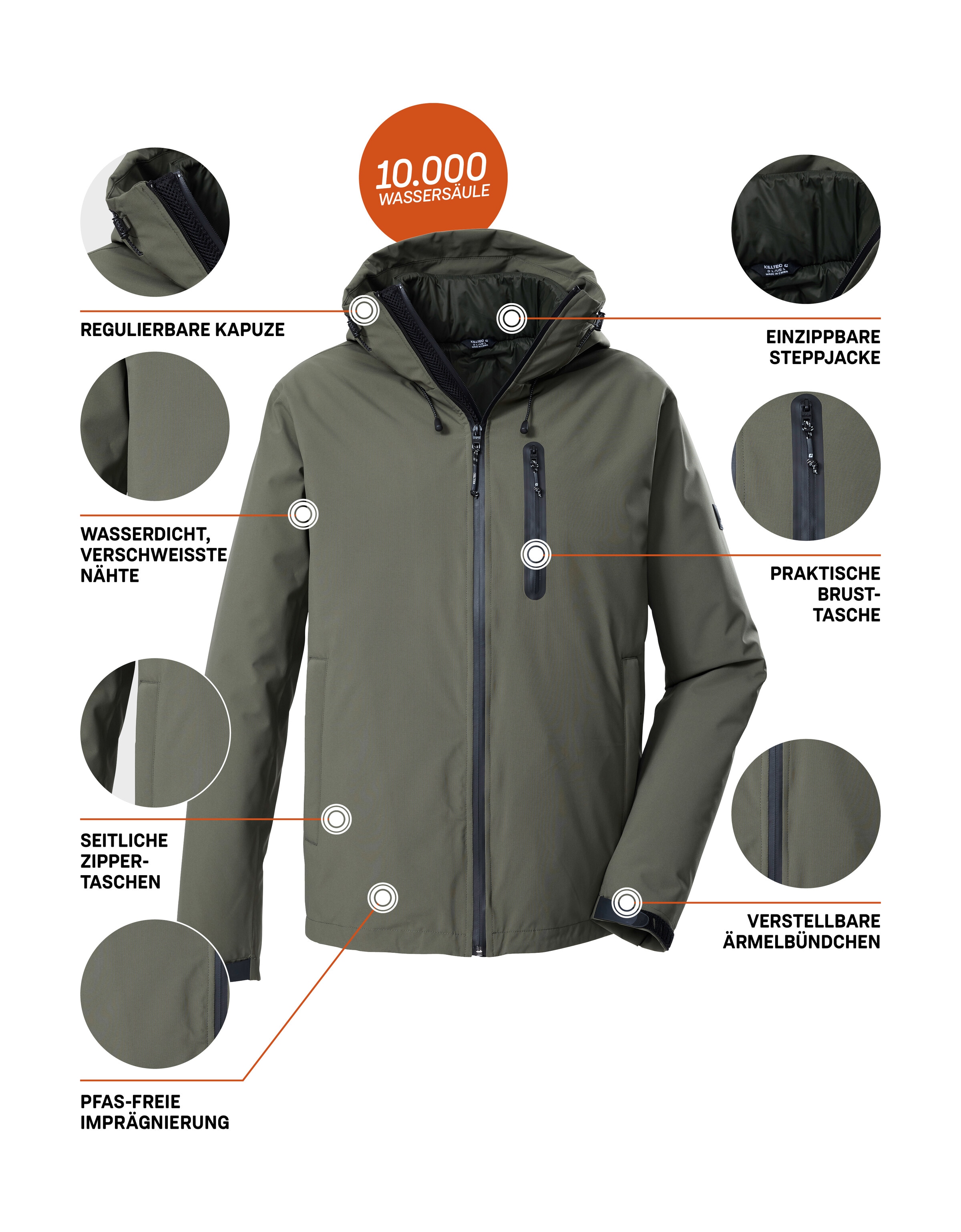 Killtec Veste fonctionnelle 3 en 1 »KOW 95 MN JCKT« 3 in 1 Herrenjacke, wasser- u winddicht, atmungsaktiv