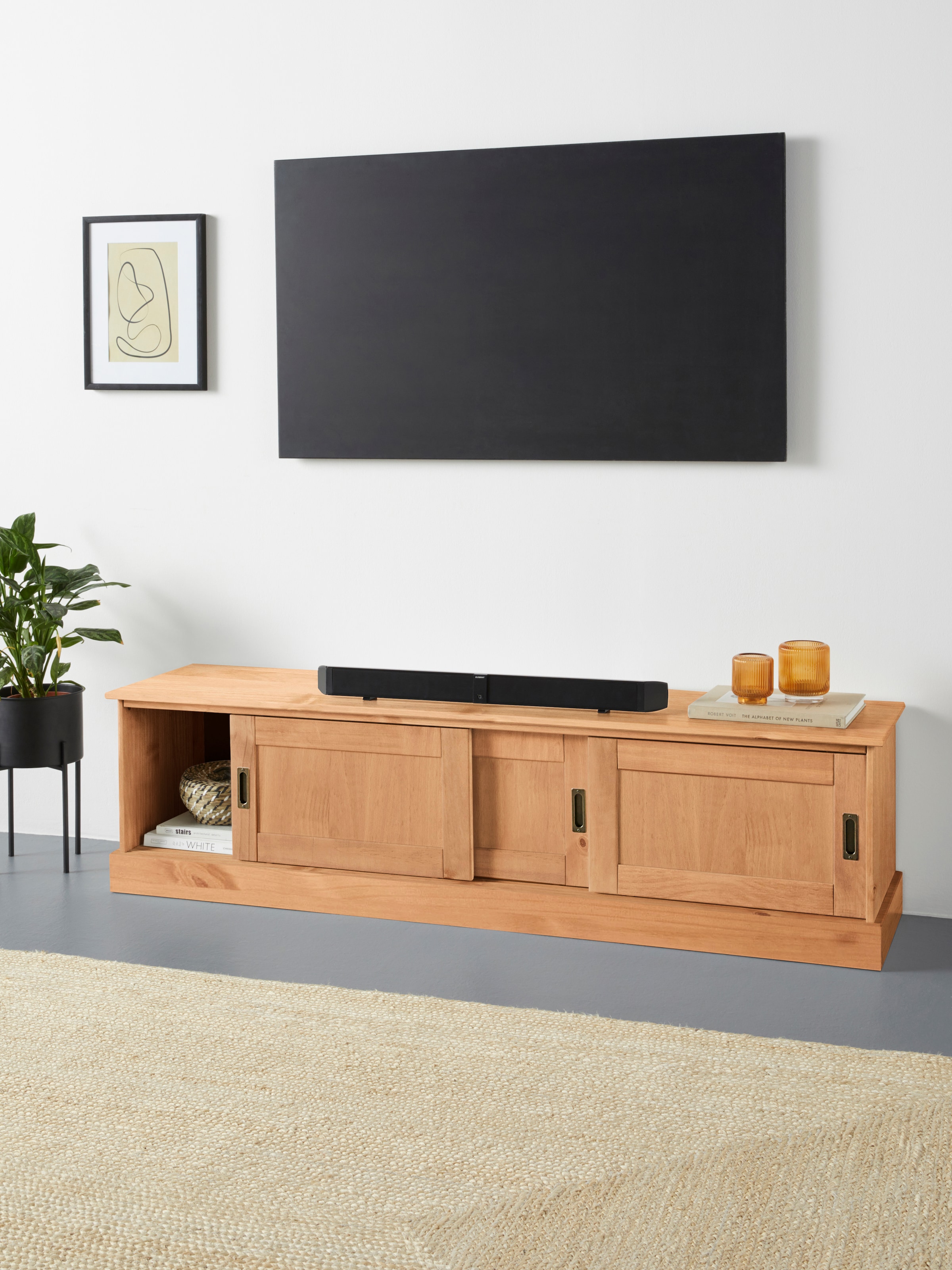 GOODproduct Table basse »Schröder« Kommode mit 3 Schiebetüren, aus massivem Kiefernholz