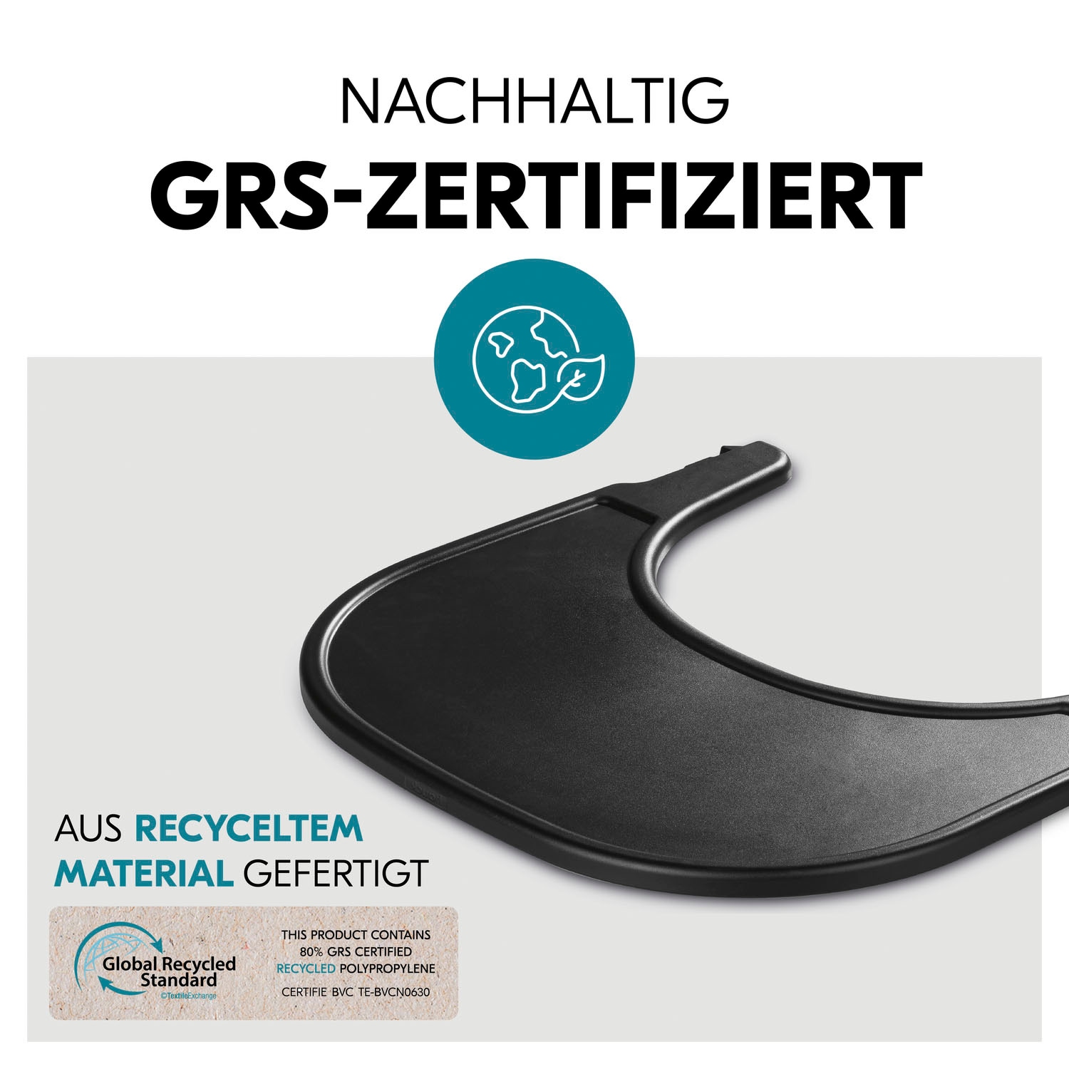 Hauck Hochstuhltablett »Alpha Click Tray, Black« aus recyceltem Material