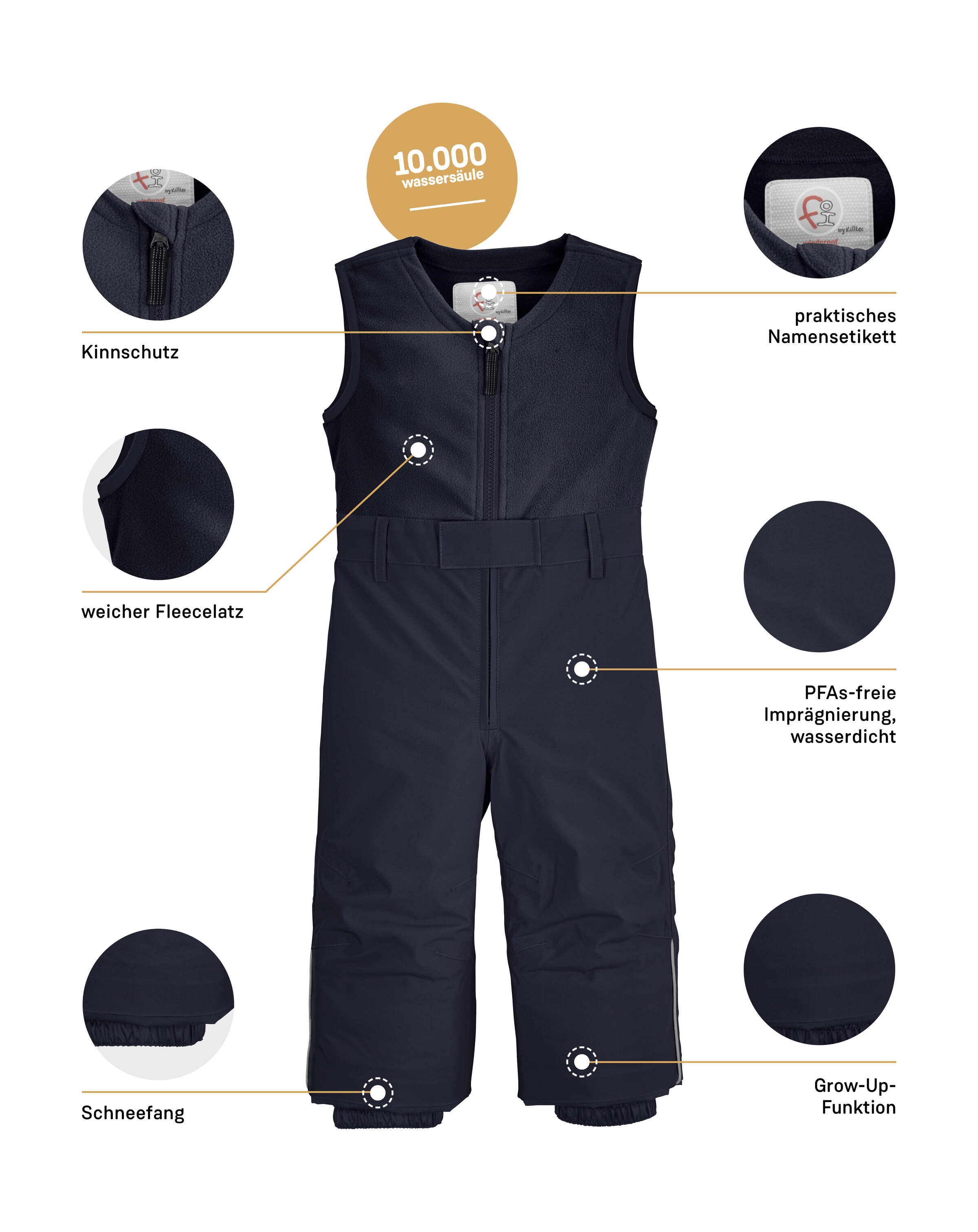 first instinct by killtec Pantalon de ski »FISW 34 MNS SKI PNTS«  Wasserdichte, wärmende Latzhose mit Schneefang und Grow-Up-Funktion