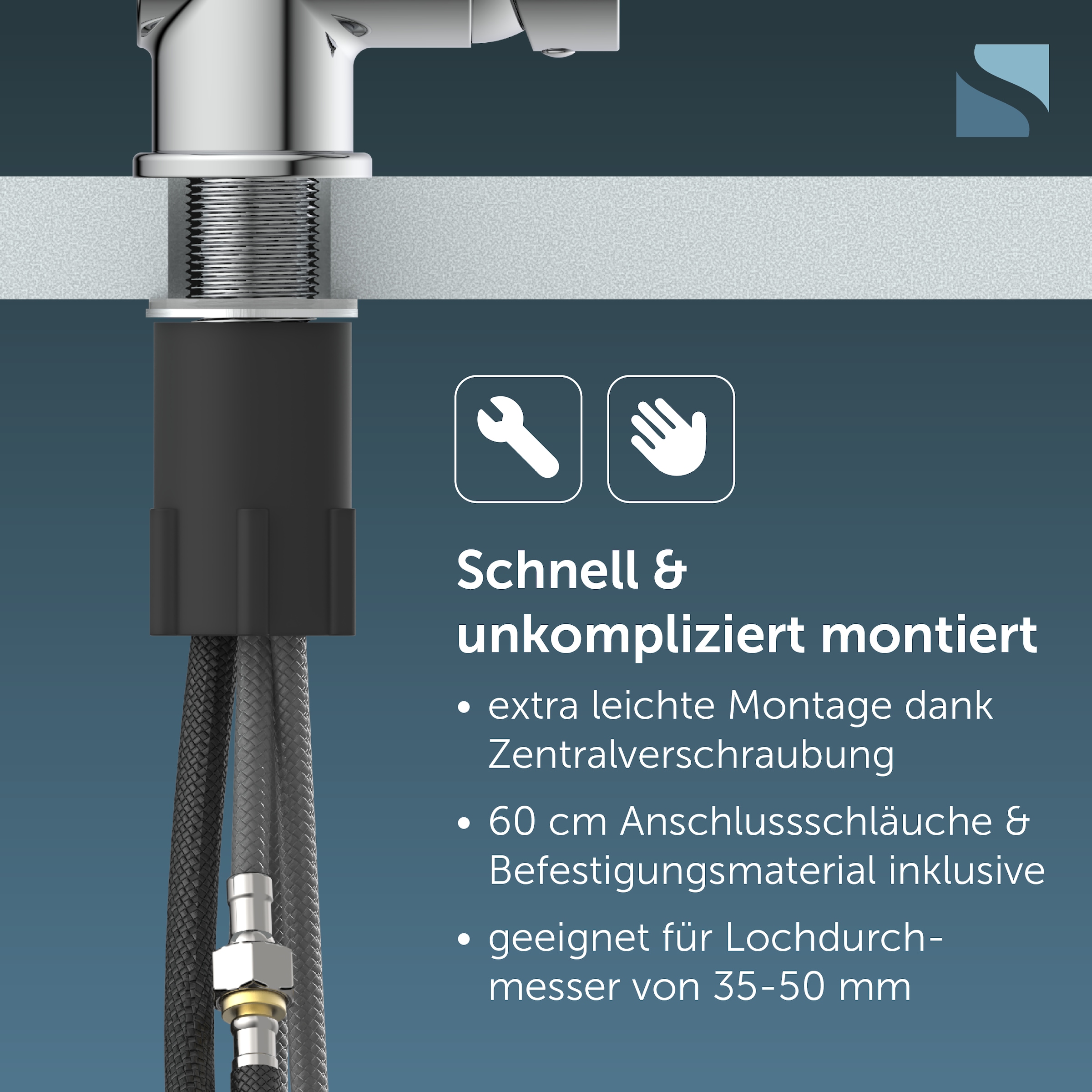 Schütte Robinet d'évier »LONDON« Hochdruckarmatur mit Cold-Start-Funkt., 360° schwenkbar, herausziehbar