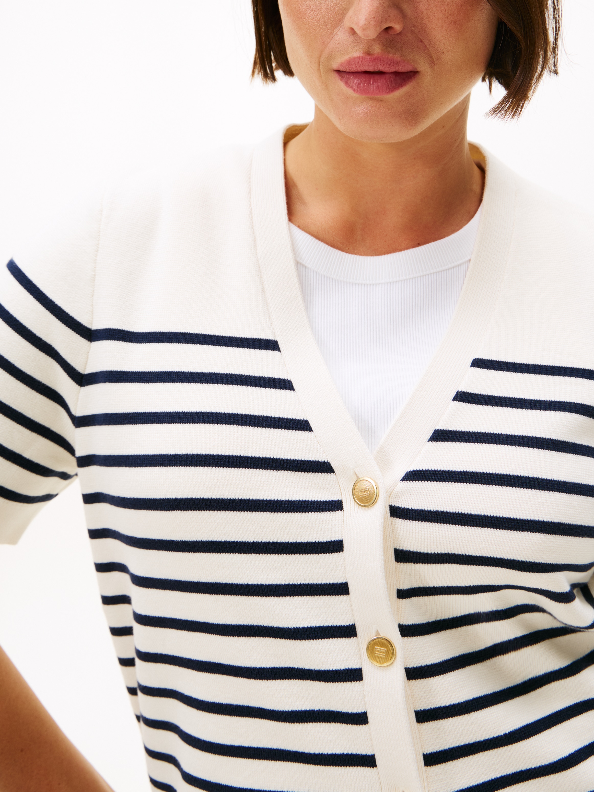 Tommy Hilfiger Curve Veste en tricot »CRV CO JRSY MID GG GOLD BTN CRDI« in grossen Grössen, mit goldfarbenen Knöpfen