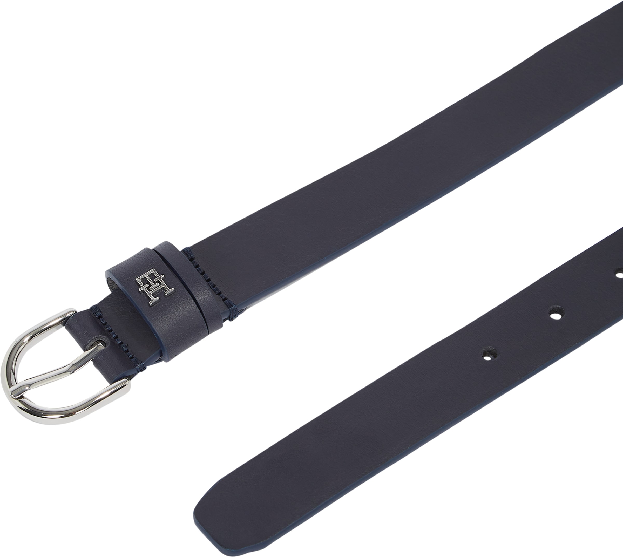 Tommy Hilfiger Ceinture en cuir »ESSENTIAL EFFORTLESS 2.5 cm breit SILVER« Boucle ardillon simple, emblème en métal