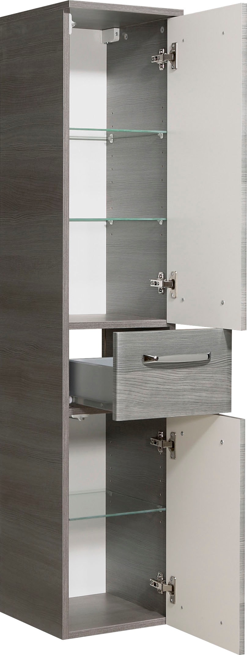 Saphir Armoire intermédiaire »Quickset Badschrank 30 cm breit, 2 Türen, 1 Schublade, 3 Einlegeböden« Armoire de salle de bain midi avec amortisseur de porte, poignées chromées brillantes