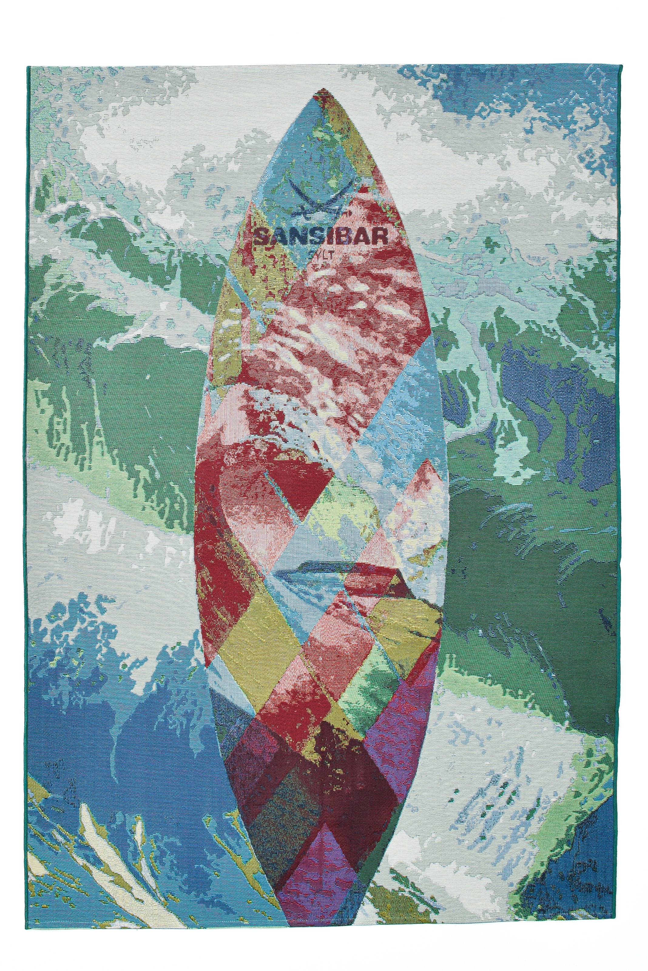 Sansibar Tapis »Rantum Beach SA-024« Rectangulaire 5 mm Höhe Tissu plat, design moderne, motif planche de surf, adapté intérieur & extérieur