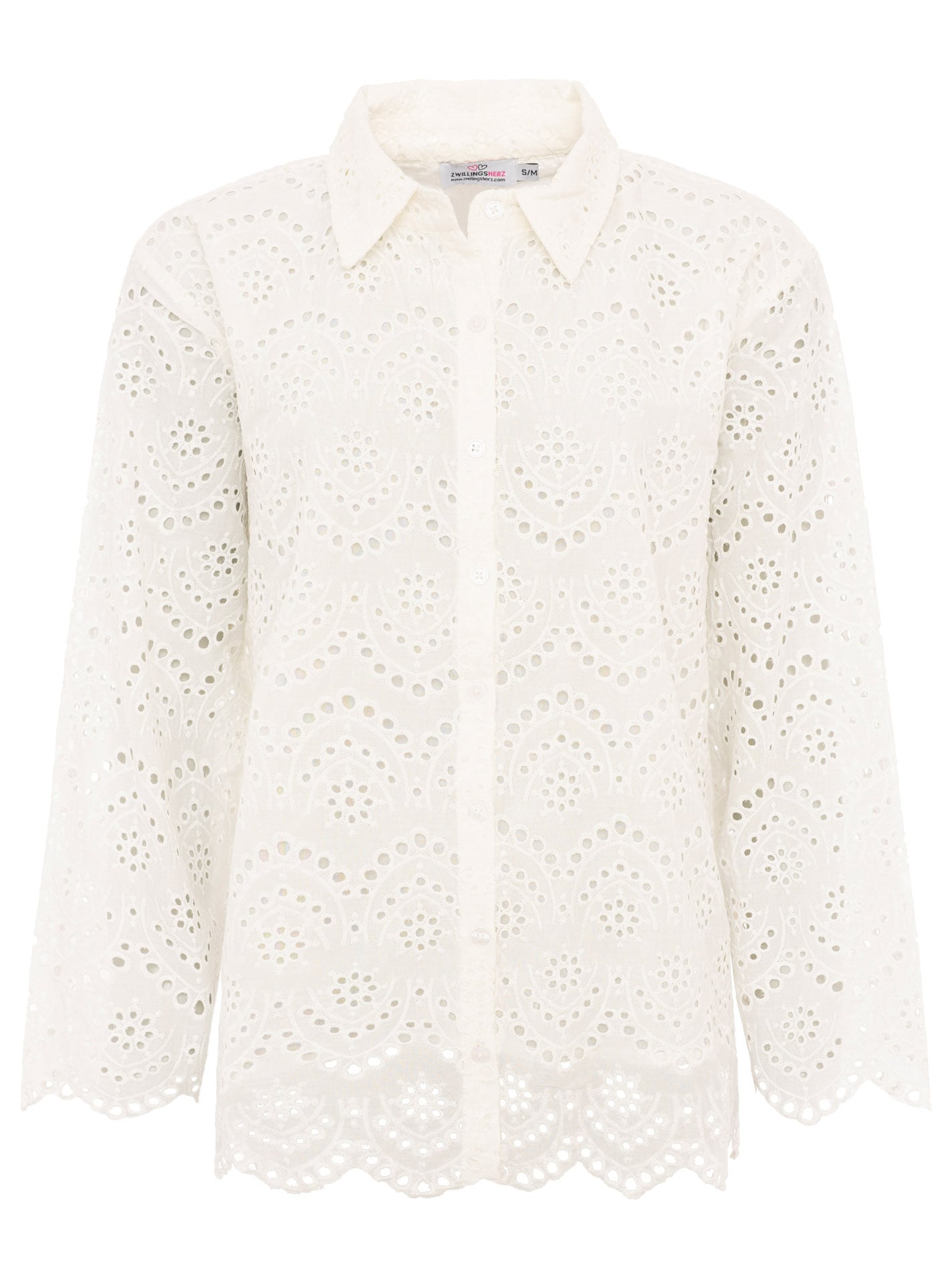 Zwillingsherz Blouse à manches courtes »"Lochstickerei"« langarm, mit Kragen, Lochspitze, Knopfleiste