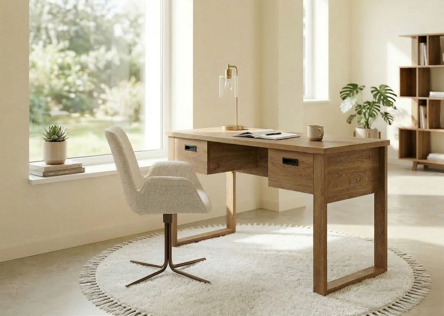 Jahnke Bureau »RIVA D 140« Bureau, espace de rangement, 2 portes, poignées en métal, aspect chêne, largeur : 140 cm