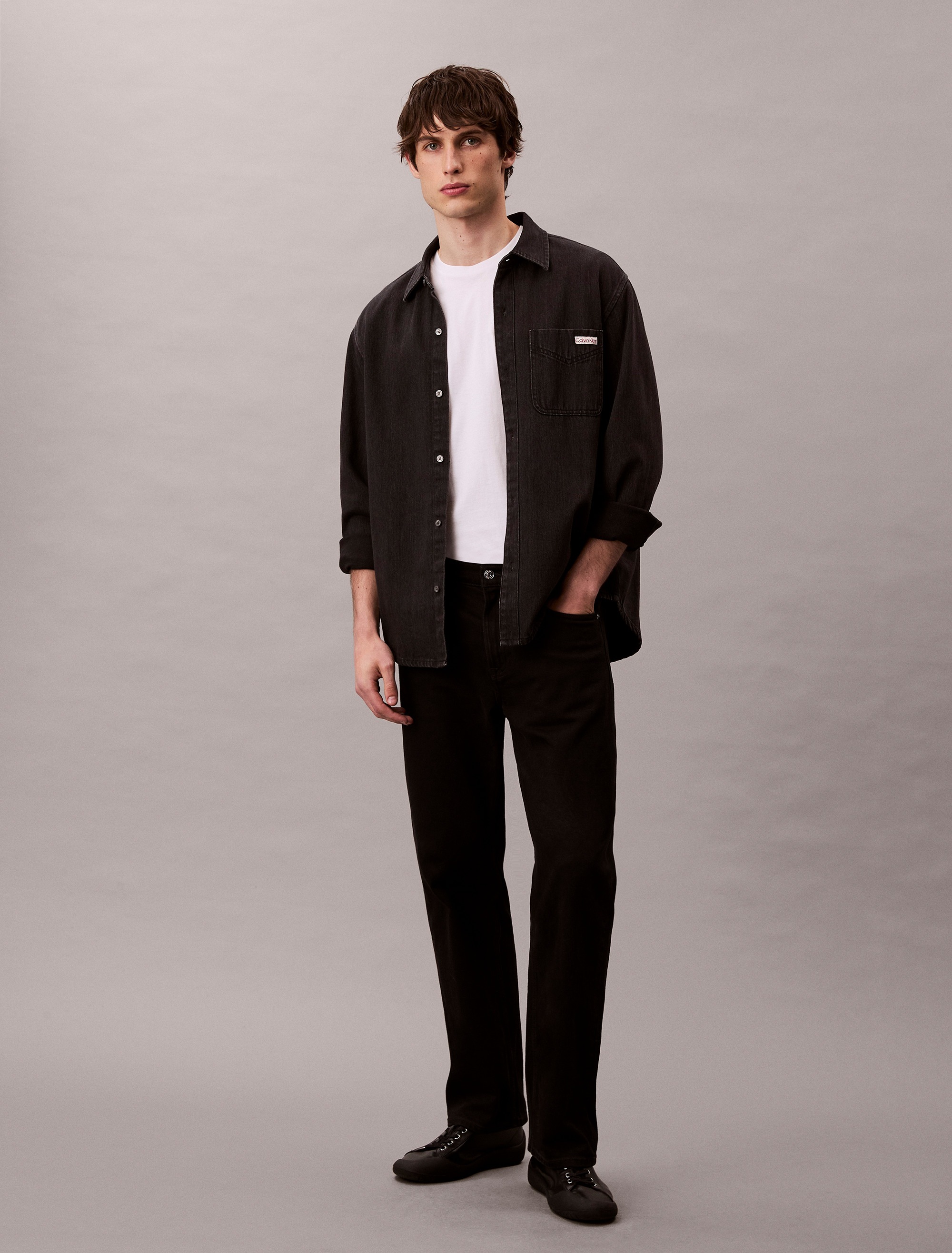 Calvin Klein Jeans Chemise à manches longues »CLASSIC 205 BLACK OVERSHIRT« Mit Rundhalsausschnitt, regular fit