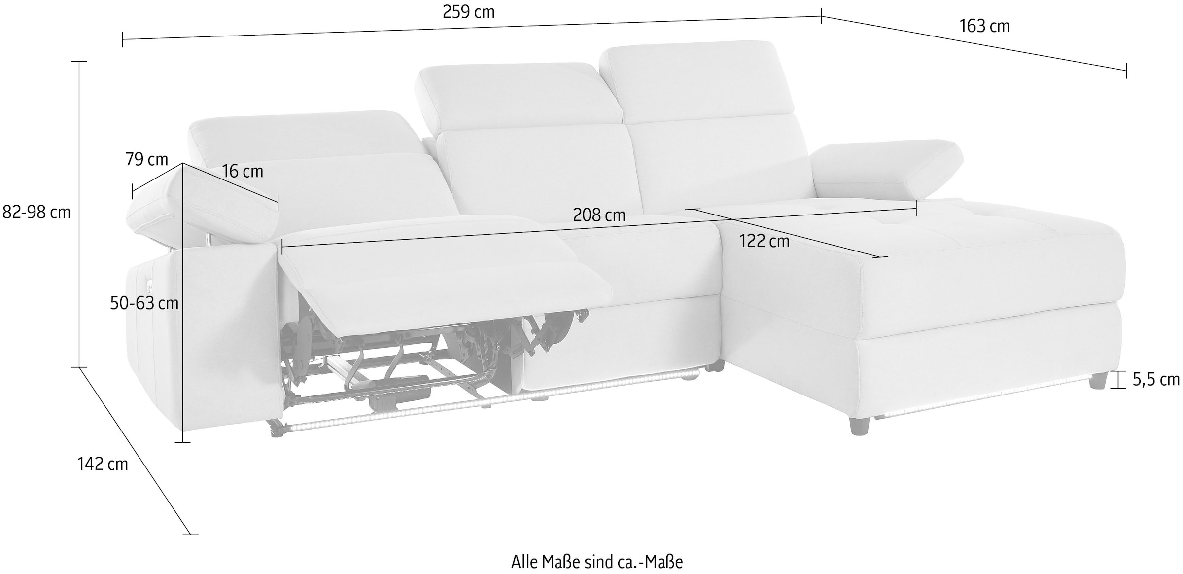 Home affaire »Kilado, L-Form,« mit Relaxfunktion, verstellbarer Armlehne, Kopfteilverstellung