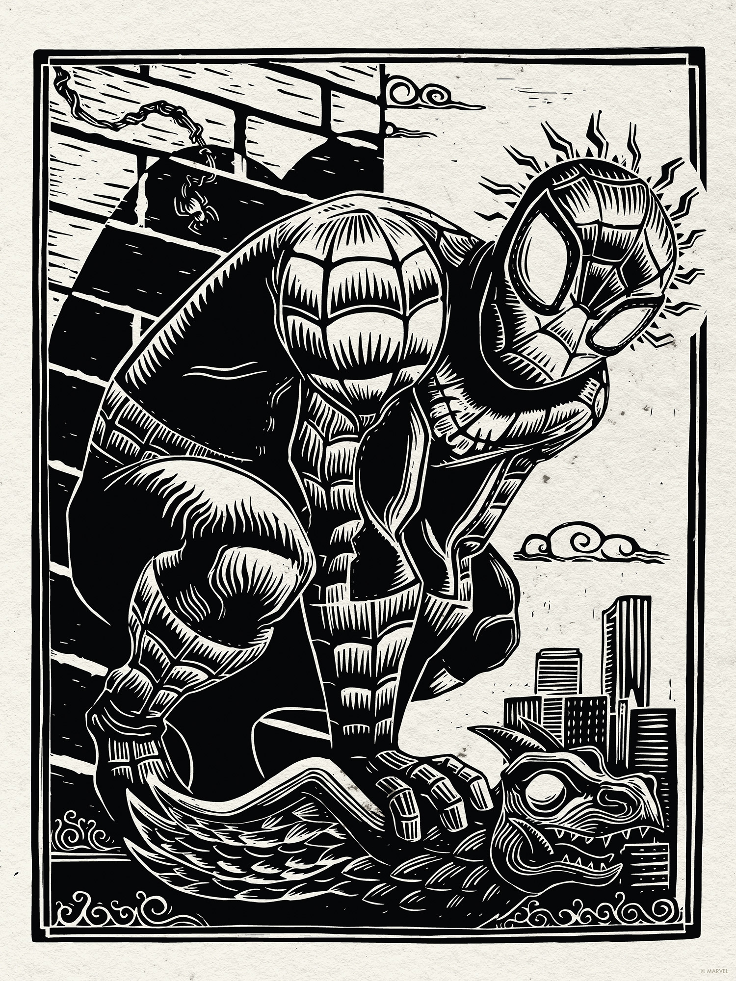 Komar Wandbild »Marvel Spider-Man Lino-Cut« Disney Set, 1 Stk. tlg. 30 x 40 cm (Breite x Höhe) - Kinderzimmer, Dekoration
