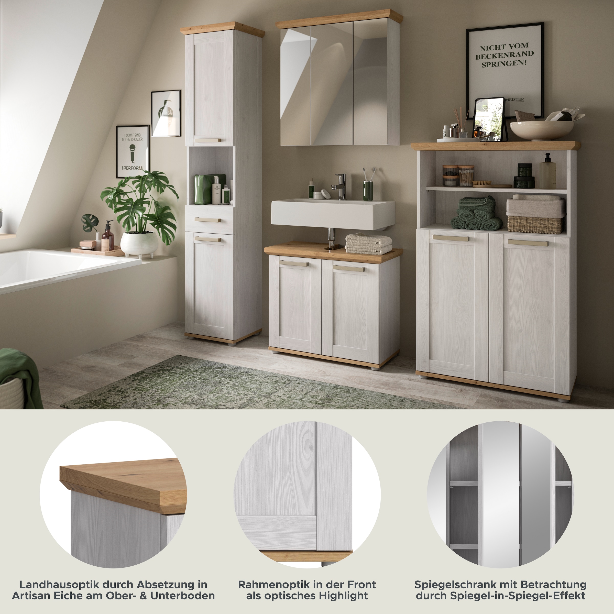 welltime Ensemble de meubles de salle de bain »COSENZA« best. aus: 1Hochschrank, 1Spiegelschrank, 1WBU, 1Midischrank, 4 cuis tlg.