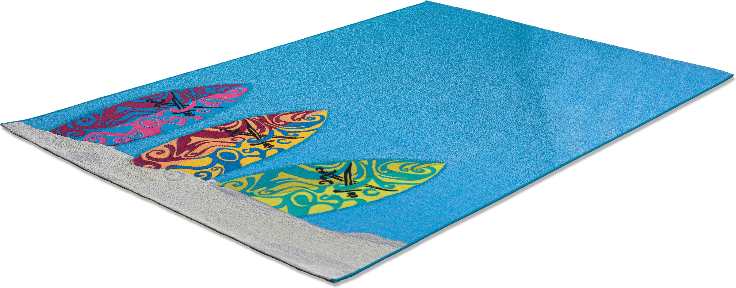 Sansibar Tapis »Rantum Beach SA-018« Rectangulaire 5 mm Höhe tissu plat, design moderne, planches de surf, adapté pour intérieur et extérieur