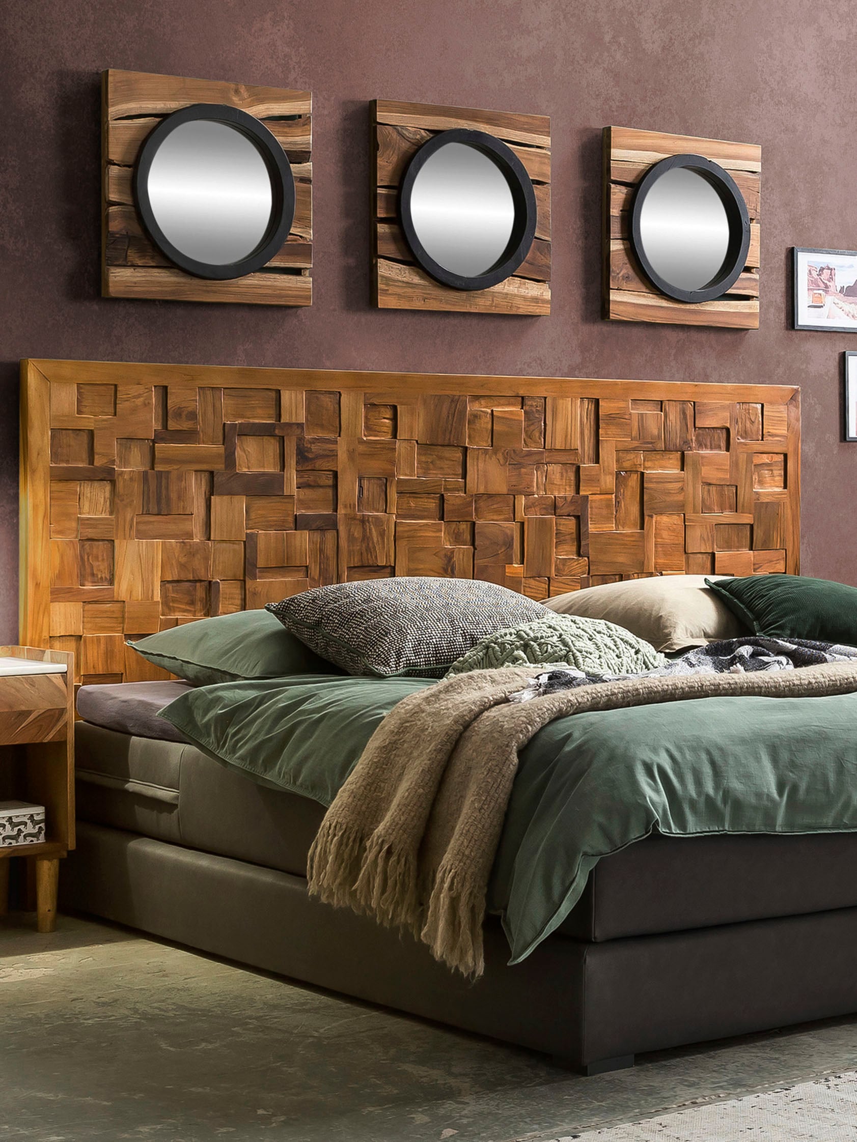 SIT Tête de lit »Burgas aus Teakholz im einzigartigen Puzzle-Design« tête de lit en bois massif de teck avec motif mosaïque design unique