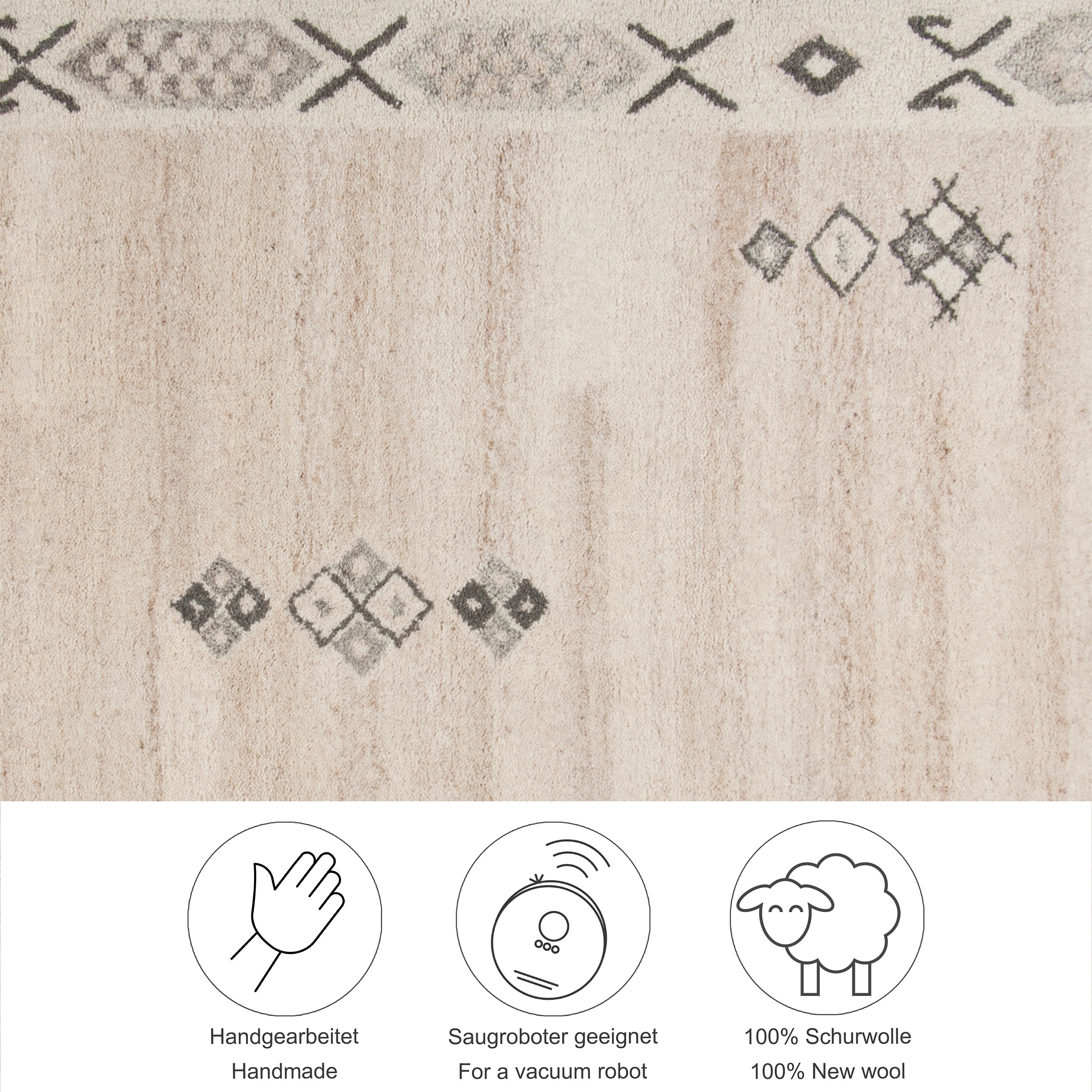 THEKO Tapis en laine »Royal Berber« Rectangulaire 18 mm Höhe Aspect berbère, à motifs, pure laine, avec bordure salon