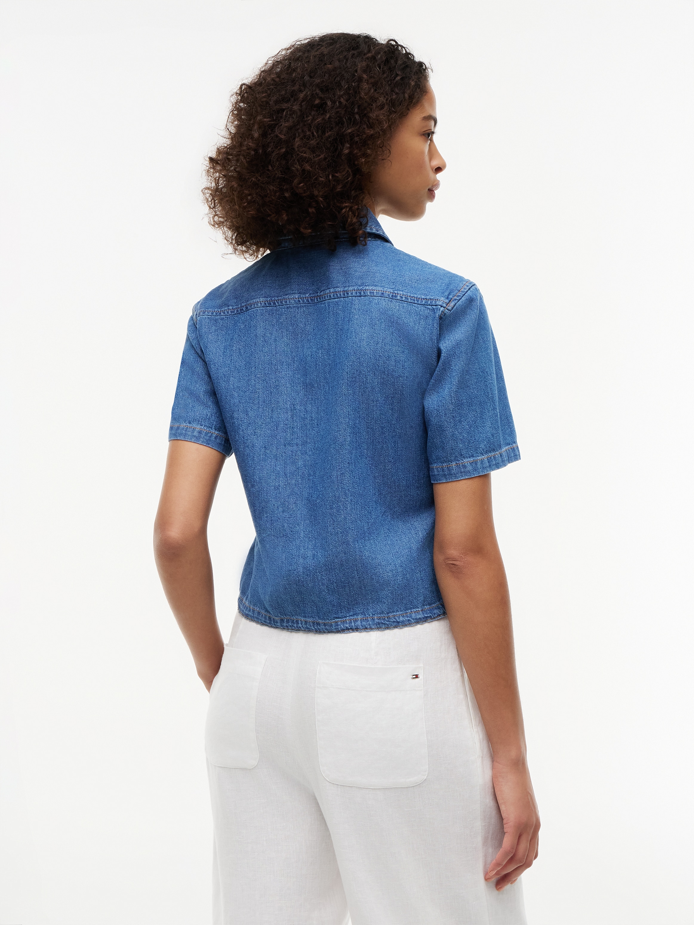 Tommy Hilfiger Blouse en jean »BOXY TIE SHIRT MIA SS« Baumwolle