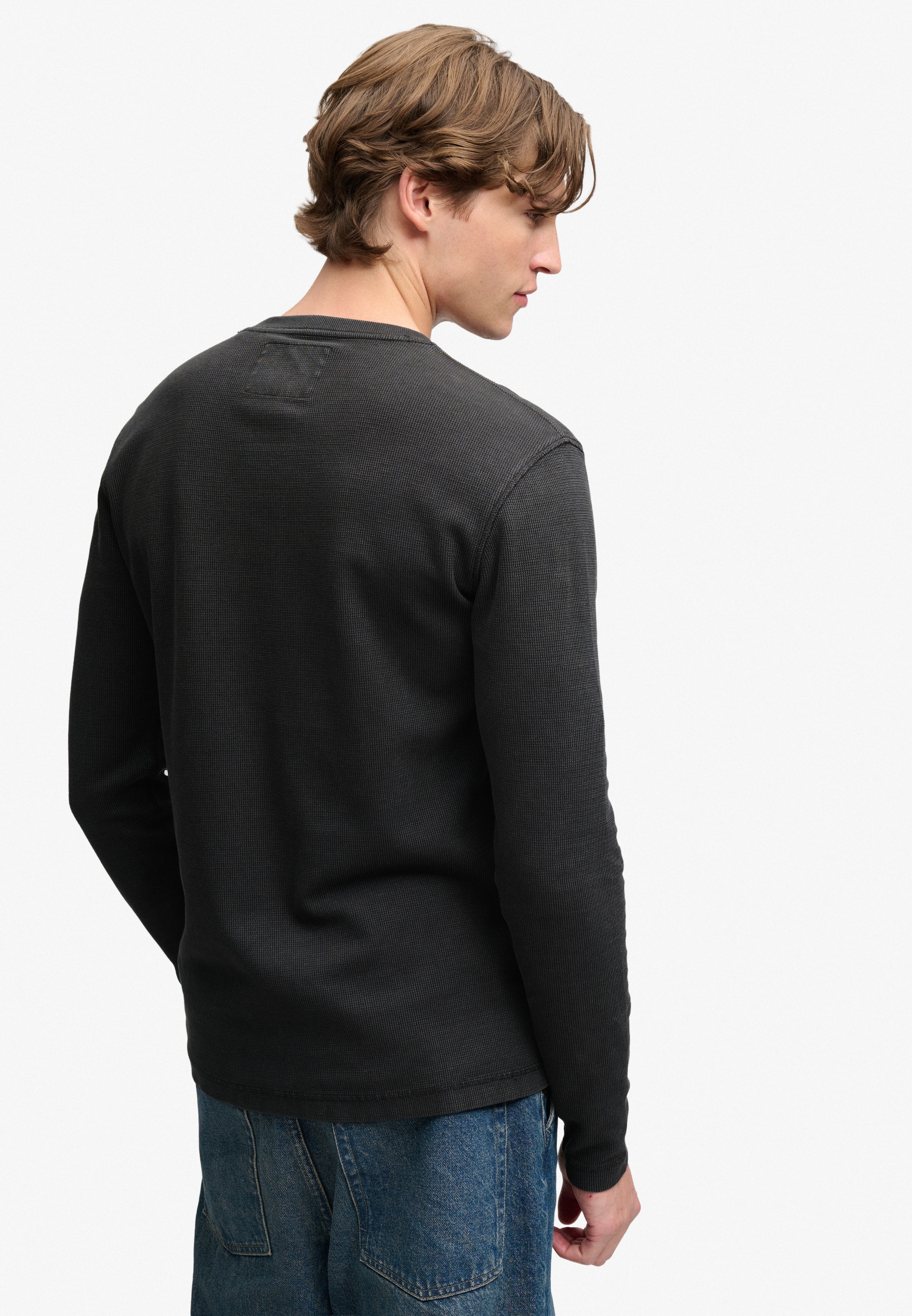 Superdry T-shirt à manches longues »WAFFLE LONG SLEEVE HENLEY TOP« Baumwolle, relaxed fit
