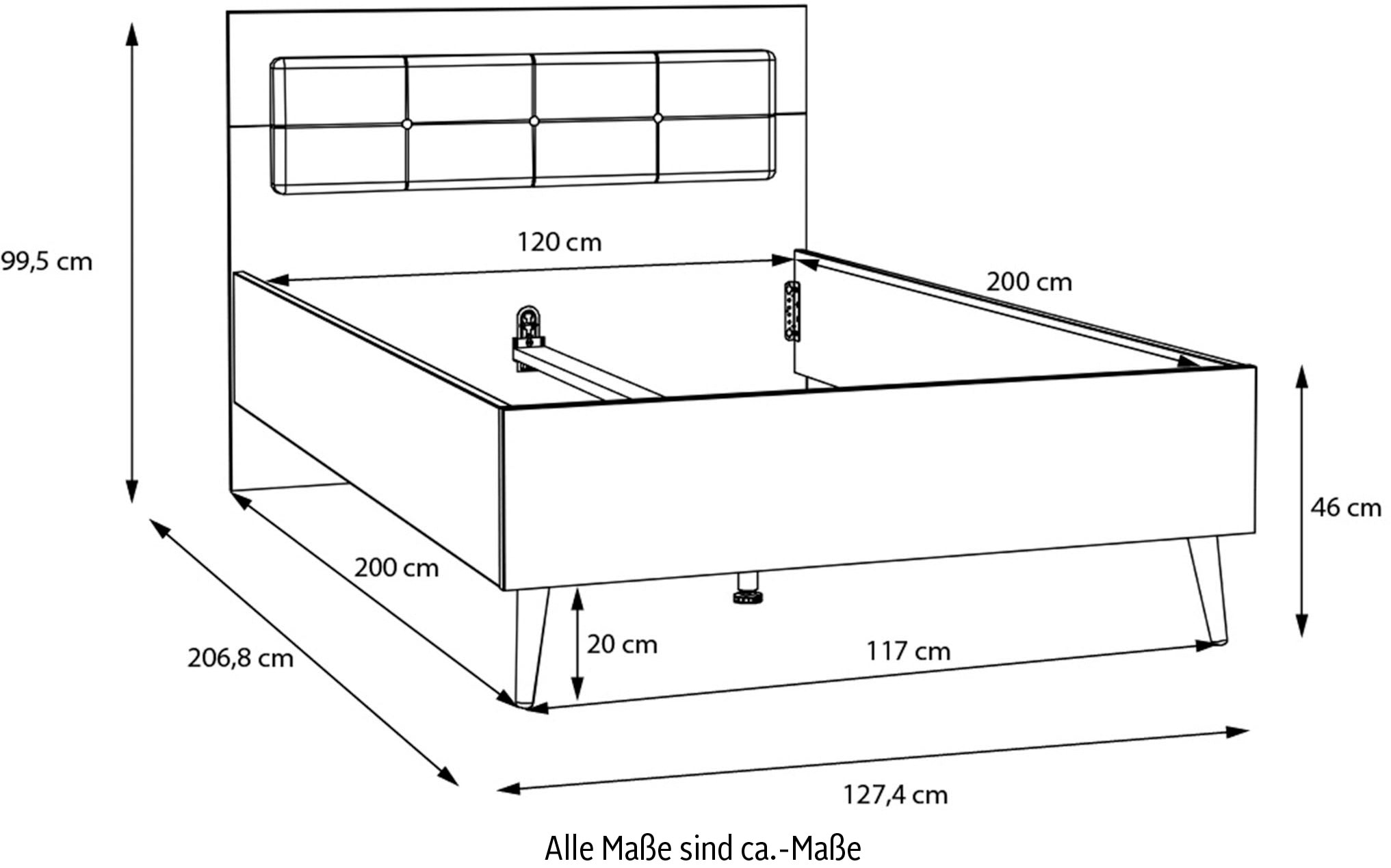 FORTE Lit pour adolescents »Kinderbett, Belastbar bis 250KG,« Surfaces de couchage 140x200 cm ou 120x200 cm,  avec appui-tête rembourré
