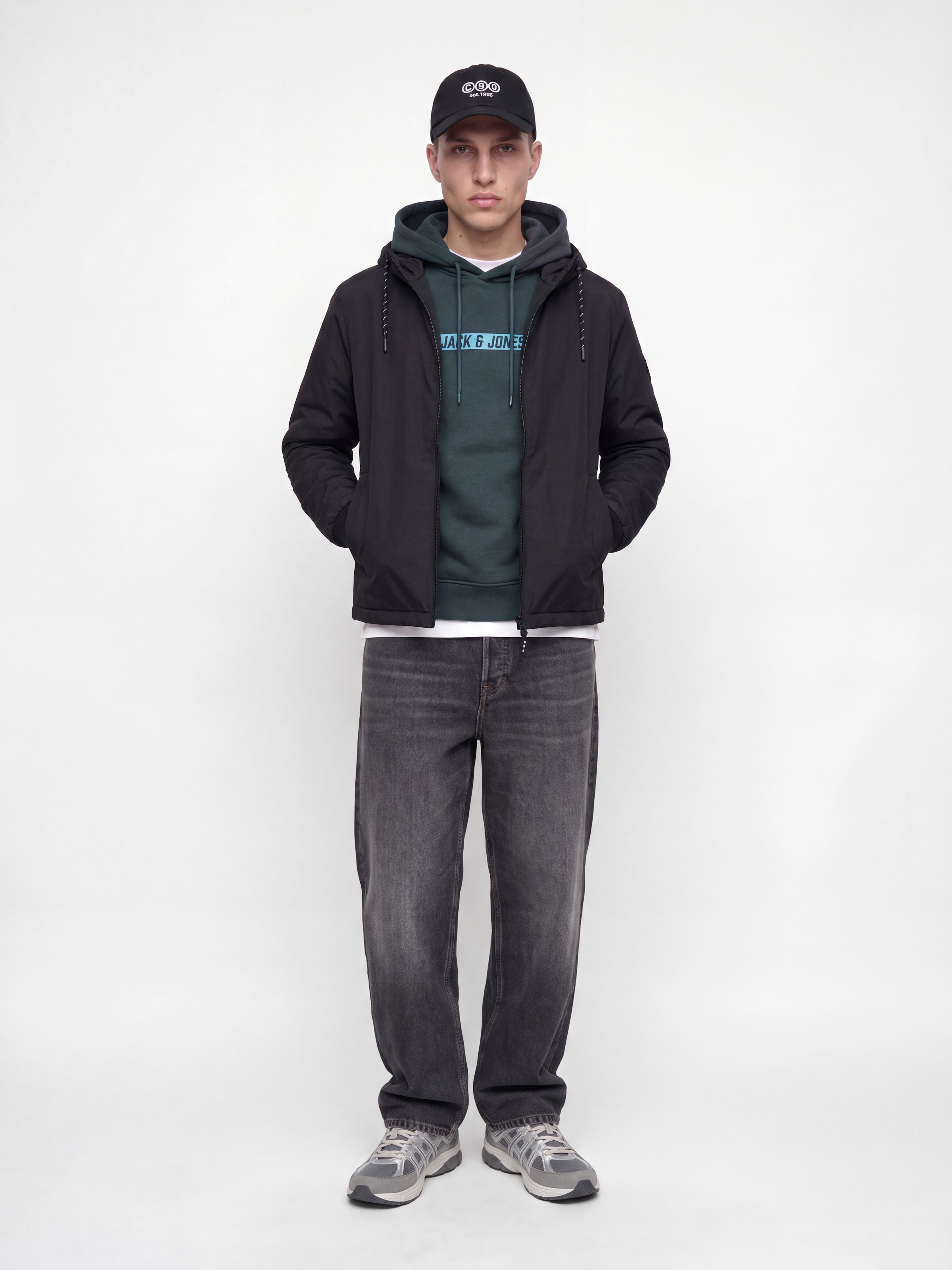 Jack & Jones Kapuzensweatshirt »JJMUNK SWEAT HOOD«, Materialmix, regular fit
