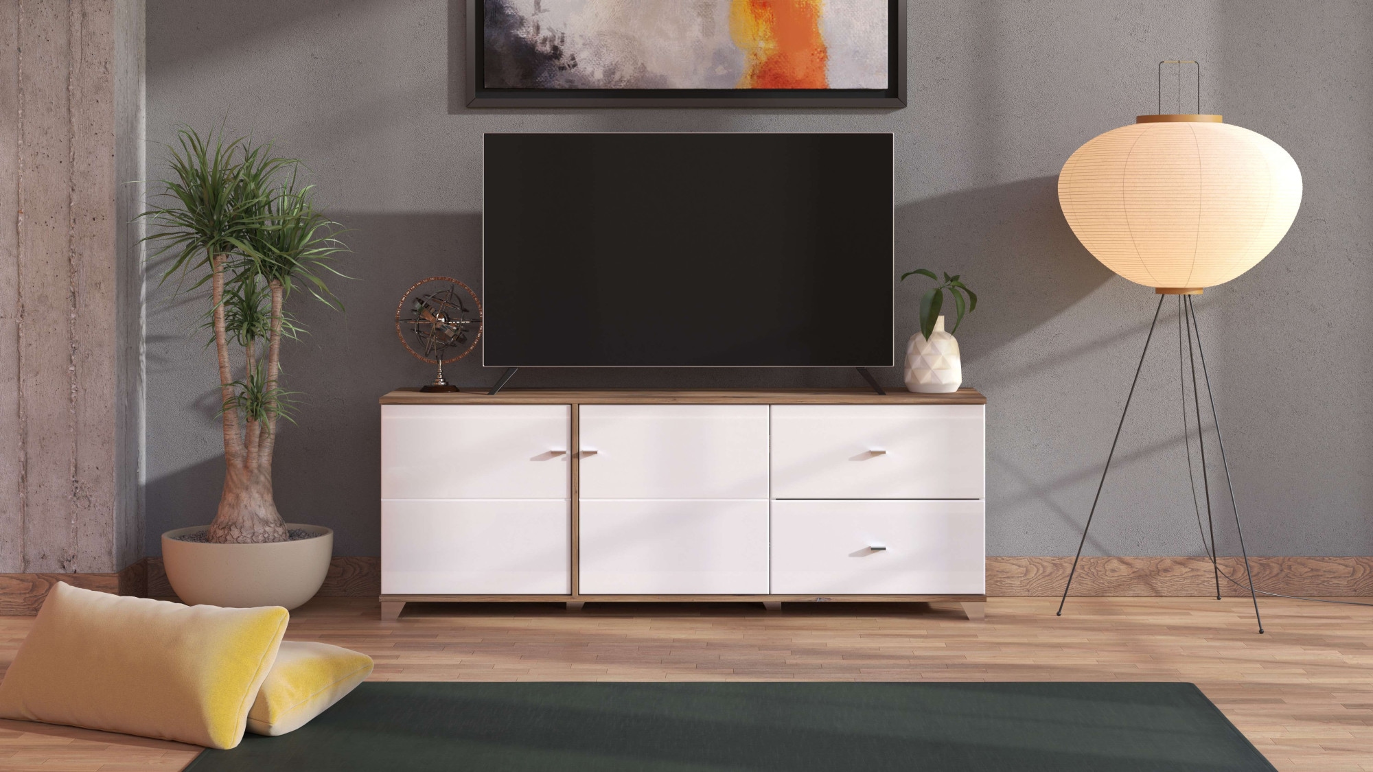 INOSIGN Tableau TV »Burgundy Lowboard, TV-Schrank, TV-Ständer, Hochglanzfronten« Hochglanzfronten und eine Innenausstattung in Flagstaff Eiche