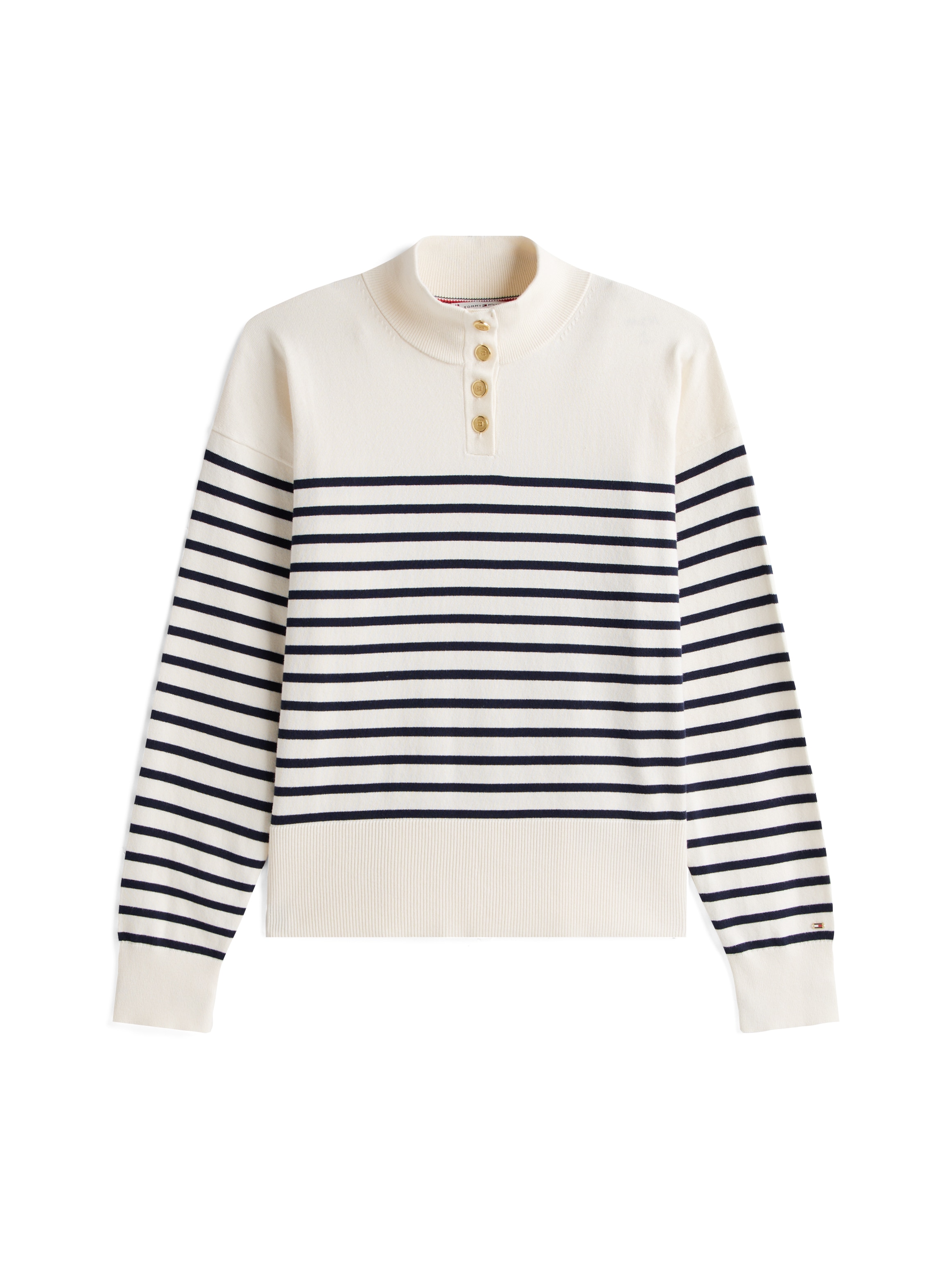 Tommy Hilfiger Pull en tricot »CO JERSEY GOLD BTN MOCK-NK SWT« mit goldfarbenen Knöpfen