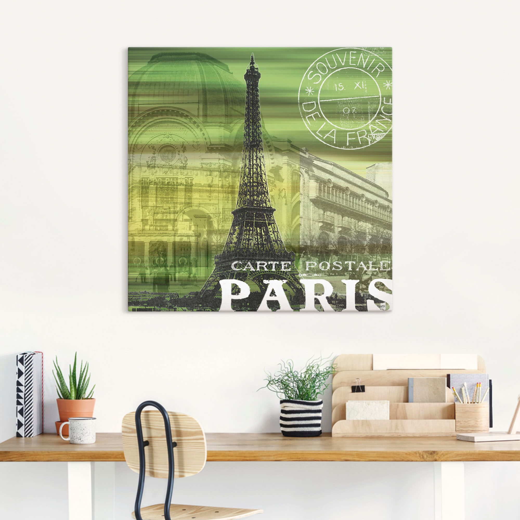 Artland Leinwandbild »Paris Collage - grün« Gebäude 1 Stk. tlg. auf Holzrahmen gespannt