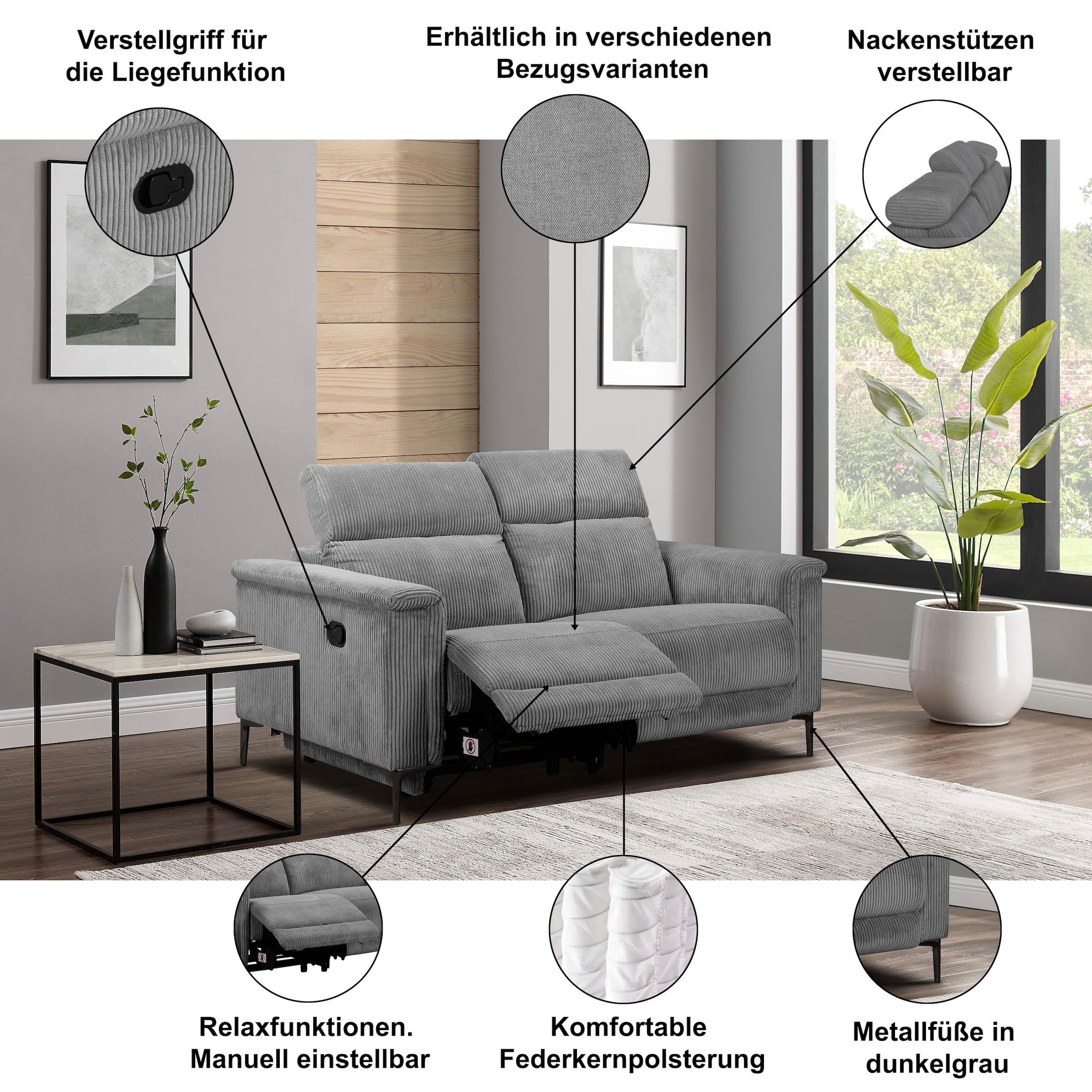 Home affaire 2-places »Lund« manueller od. elektrischer Relaxfunktion und USB-C,