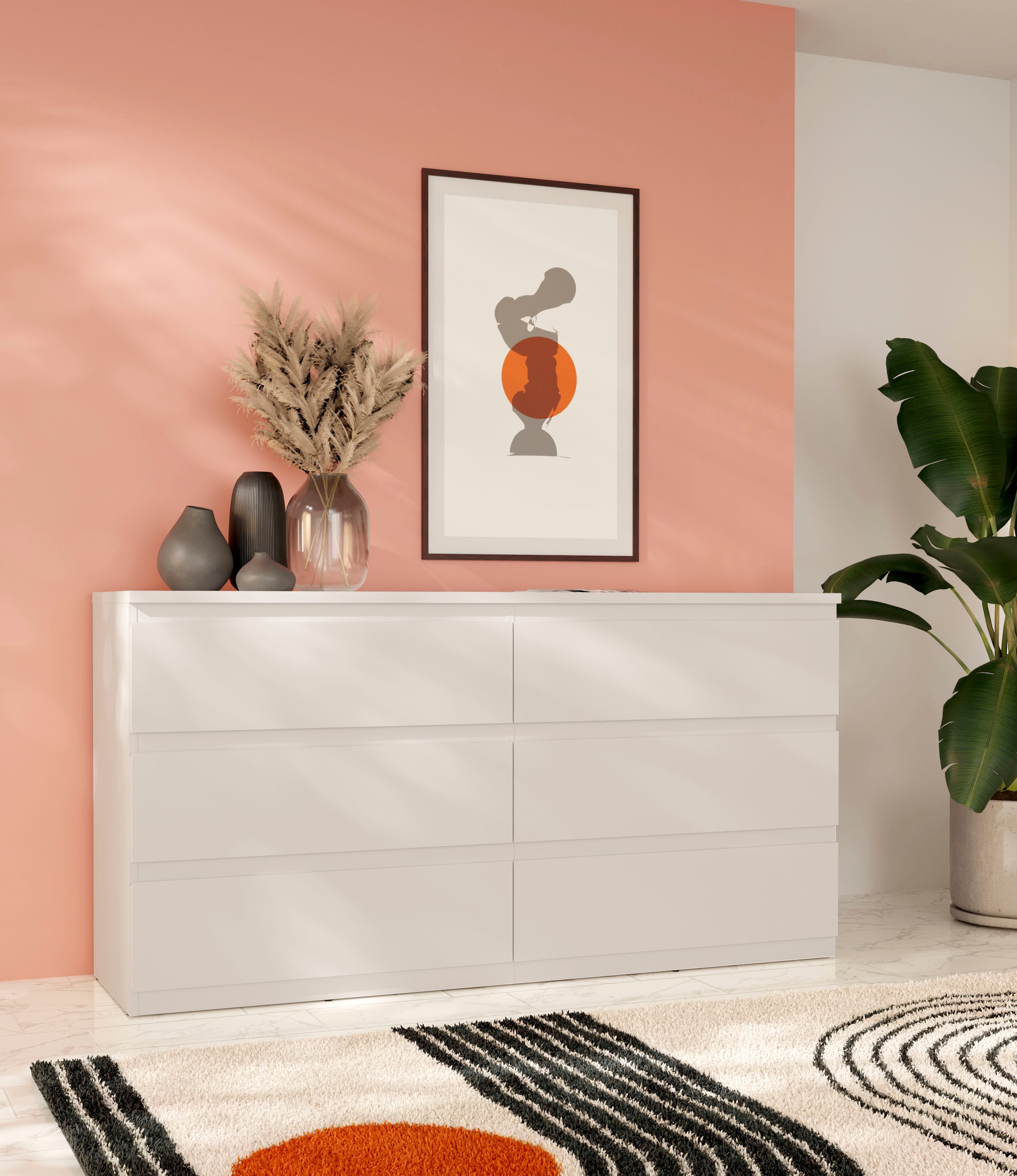 FORTE Commode »Edmore« grand commode, façade sans poignée, espace de rangement, 6 tiroirs