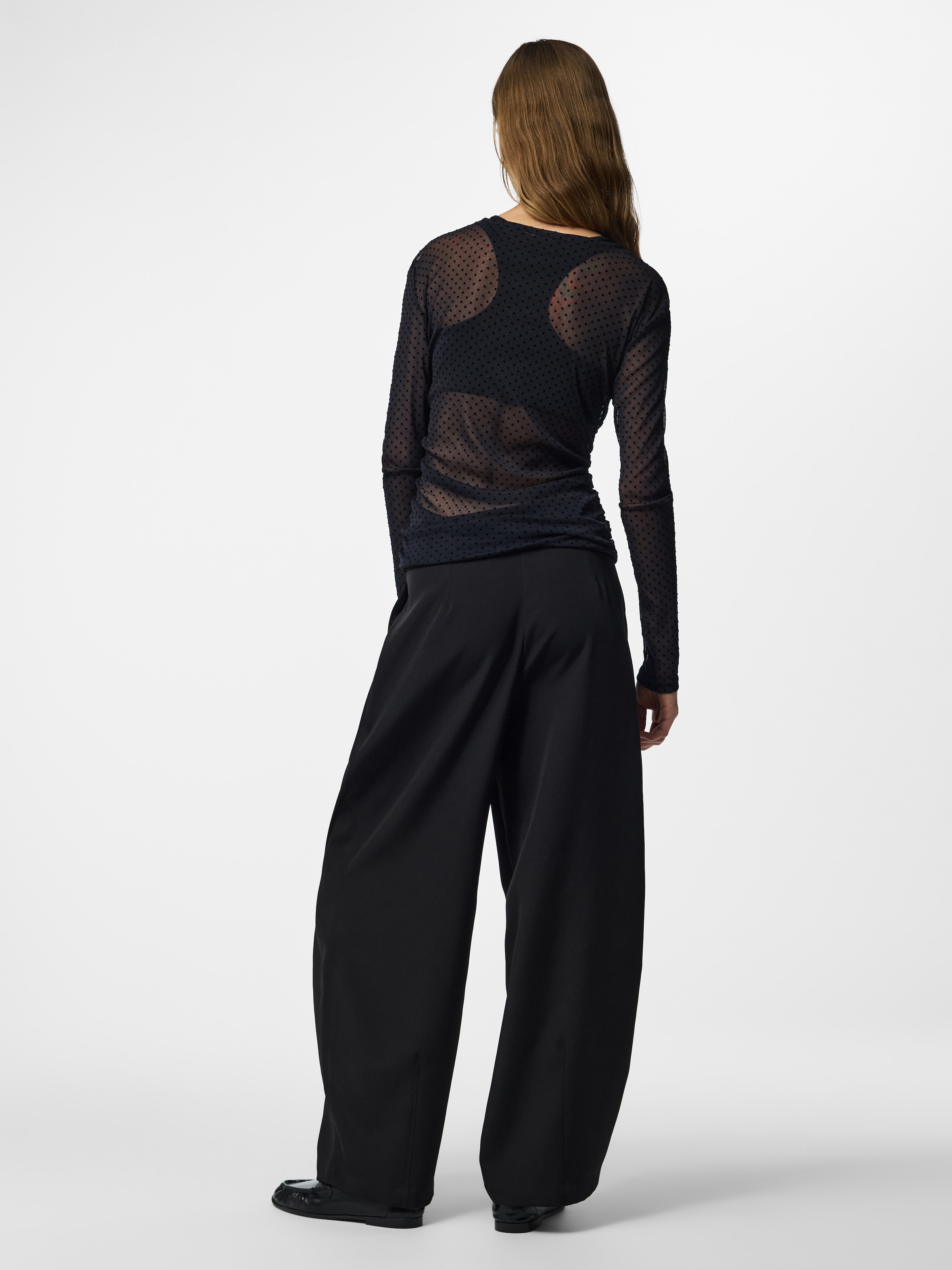 pieces T-shirt à manches longues »PCBOBO LS MESH ROUCHING TOP JRS NOOS« Fibre synthétique, qualité mesh transparente