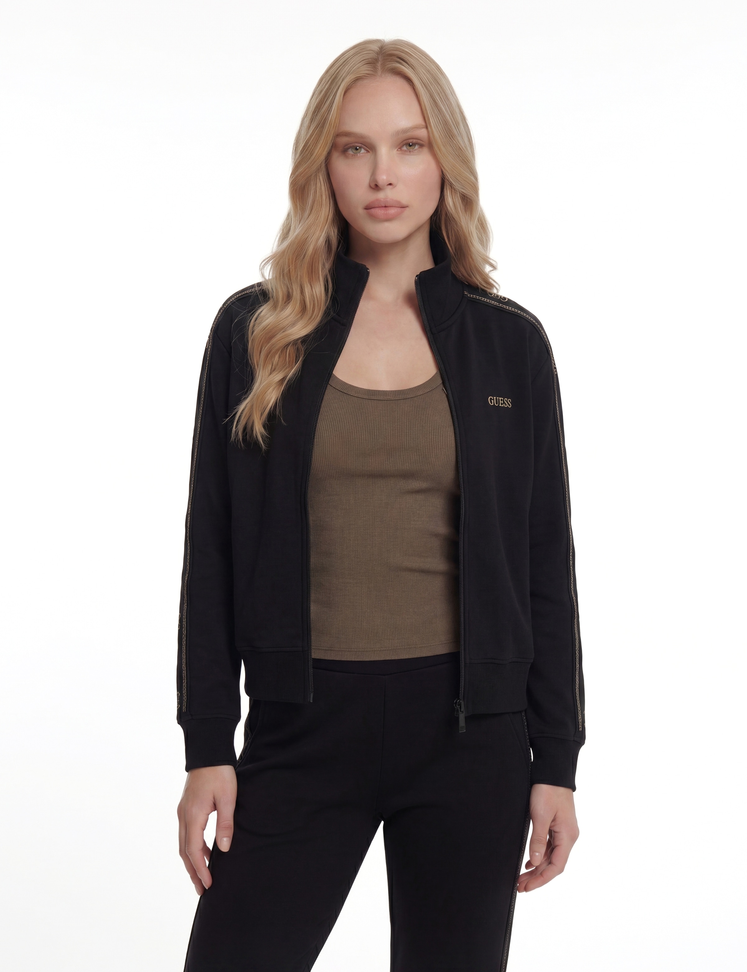 Guess Veste sweat »OCTAVIA HIGH NECK FULL-ZIP« mit Strass-Steinen, Stehkragen