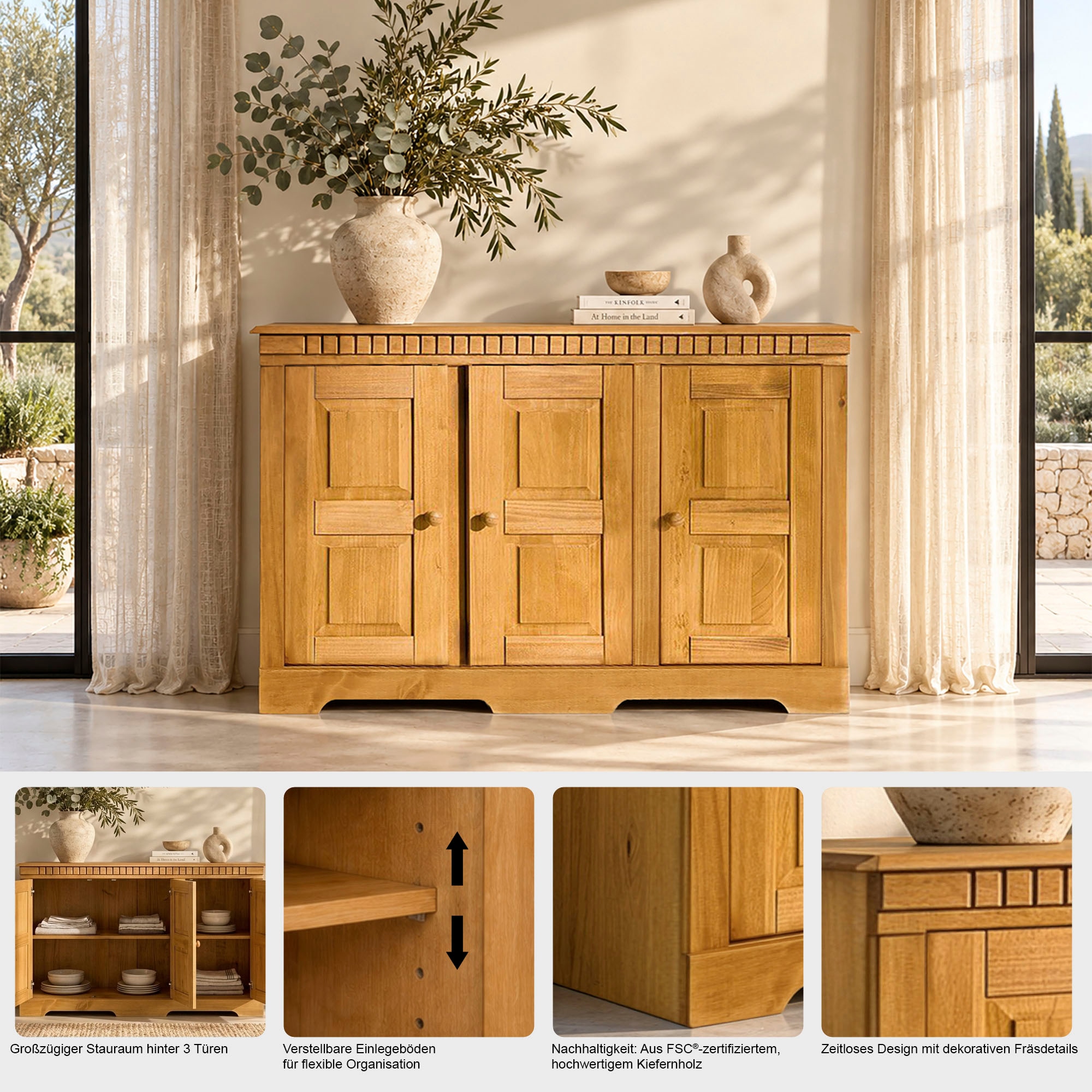 GOODproduct Buffet »Lisa« commode en pin massif, disponible en 2 largeurs