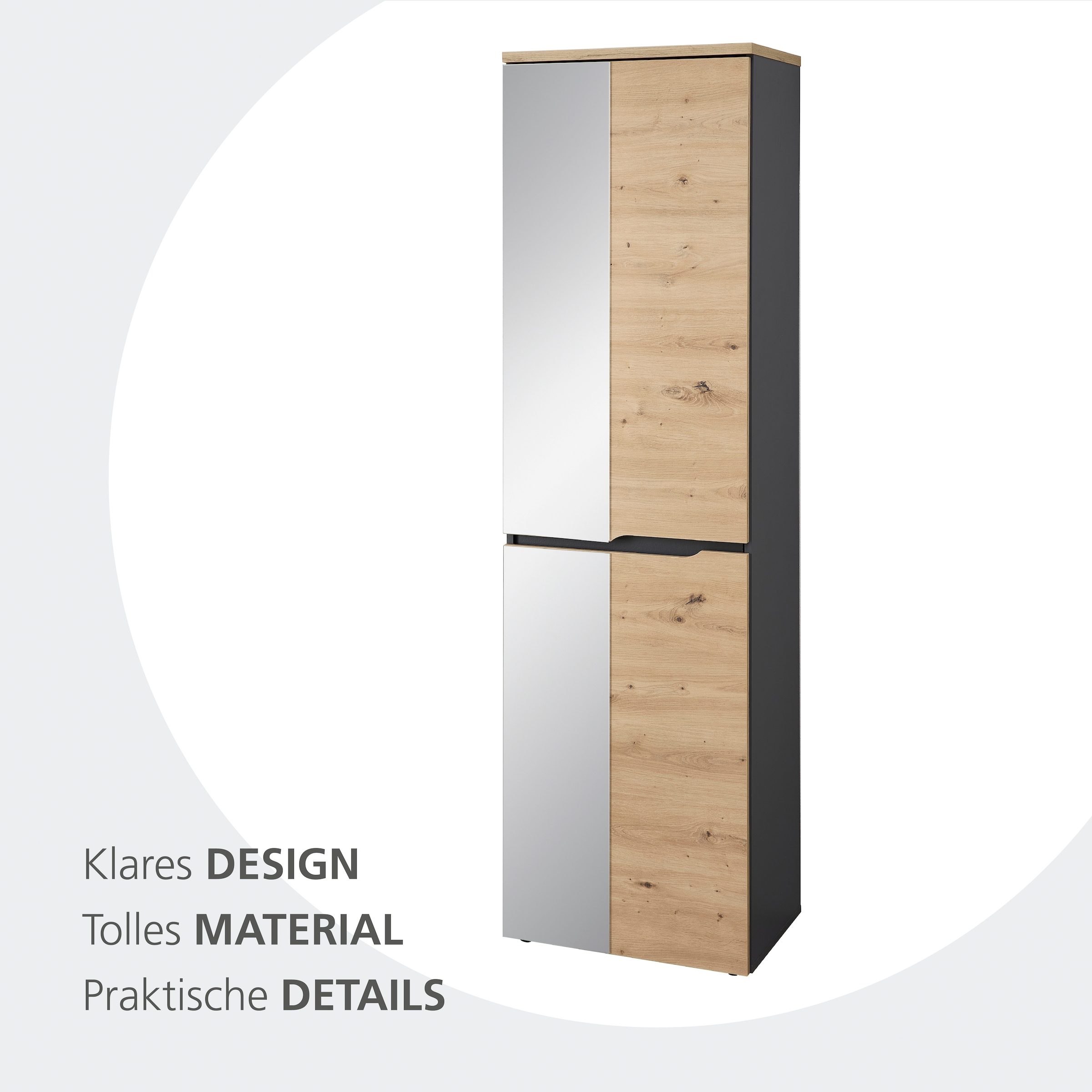 GOODproduct Armoire vestiaire »Bergen Garderobenschrank, 55/192/38 (B/H/T cm)« 1 cuis tlg. 4 türig, Spiegel, Softclose, Kleiderstange