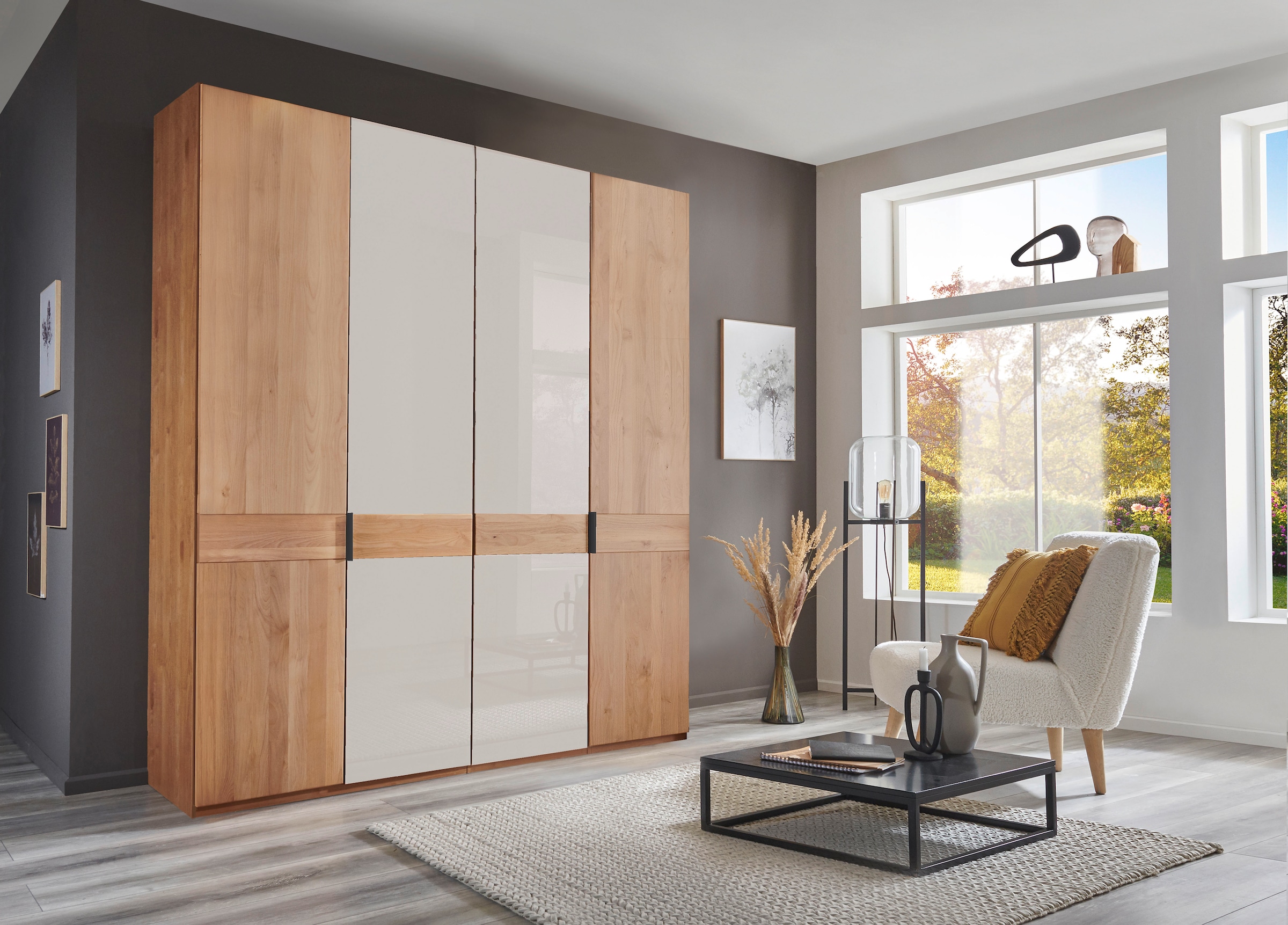 WIEMANN Drehtürenschrank »Cardiff, Massivholztüren in Kombination mit Glas- oder Spiegeltüren« 4 Breiten, 2 Höhen 216/236cm auswählbar,  hochwertiges Design in langlebiger Qualität, viel Stauraum