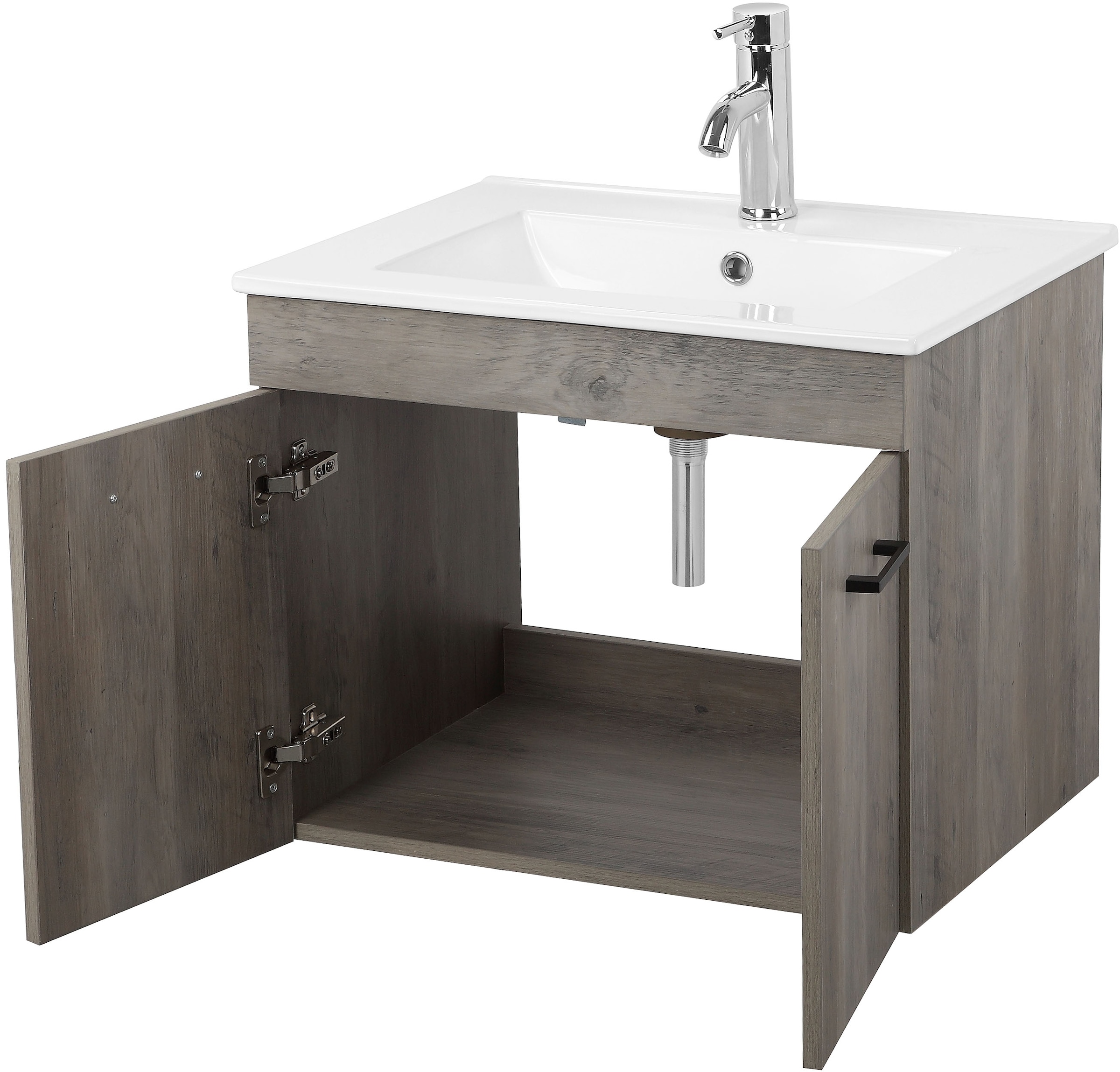 welltime Waschtisch »Florenz, Breite 60cm, 2 Tür, 2 Fächer, MDF-Front« Set, Waschtisch inklusive Waschbecken,  Waschplatz mit 2 Türen,in verschiedenen Farben erhältlich, Badmöbel