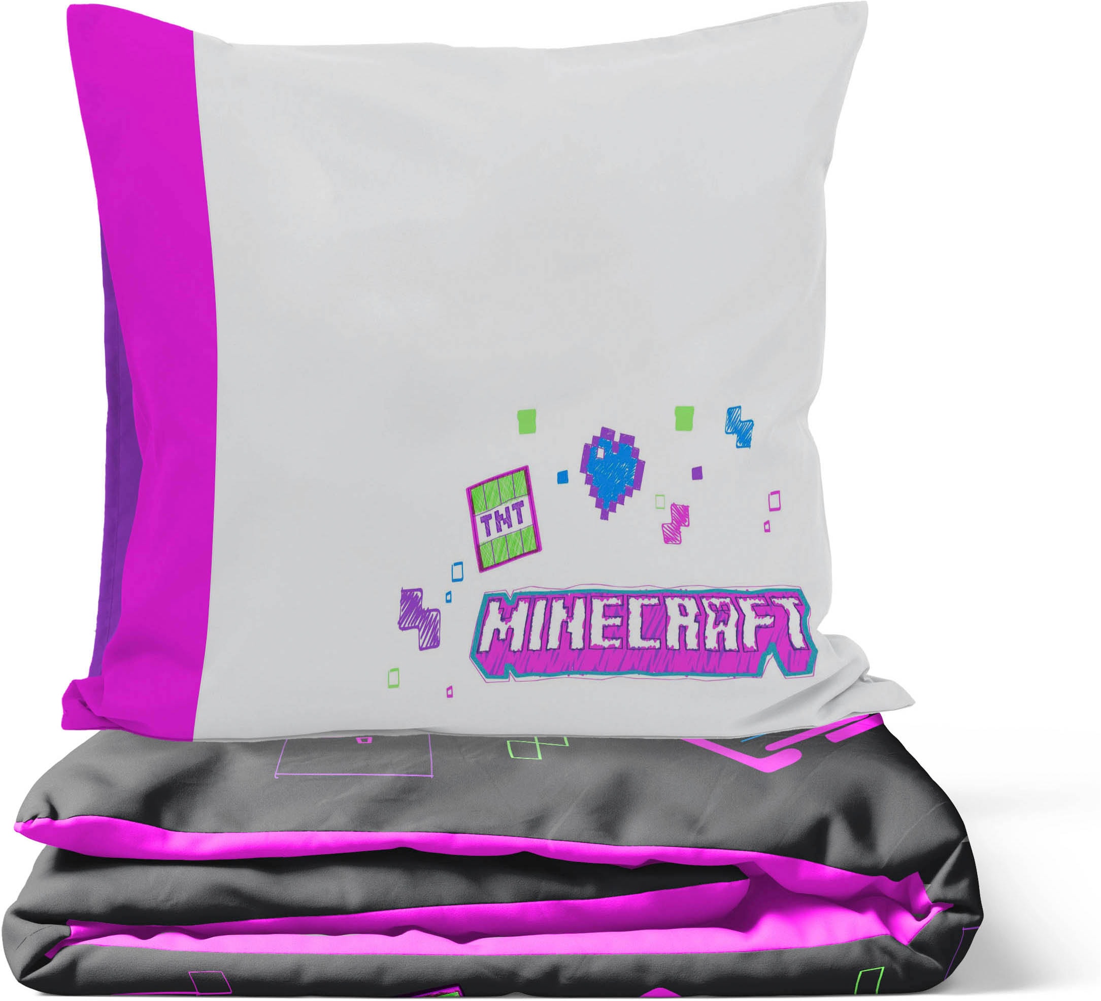 Minecraft Linge de lit pour enfants »Minecraft Cyber Neon« 2 100% coton