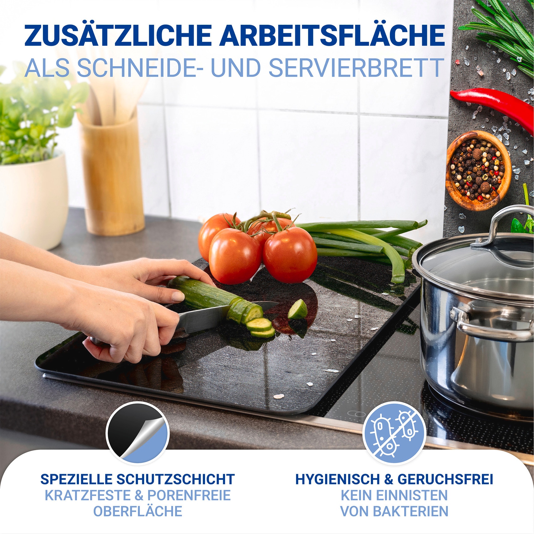 WENKO Herd-Abdeckplatte »Universal Modell Rosmarin« Herdabdeckung für alle Herdarten, kratzfest, mit rutschfesten Füssen