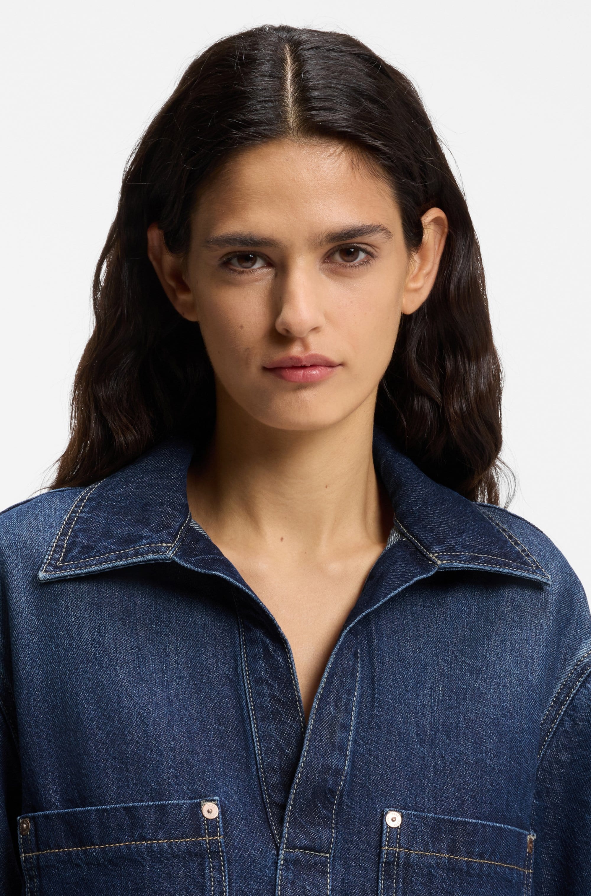 BOSS ORANGE Robe polo »POLO DRESS Premium Damenmode« Poches poitrine | Poches pour les mains im Denim-Look, weite Ärmel