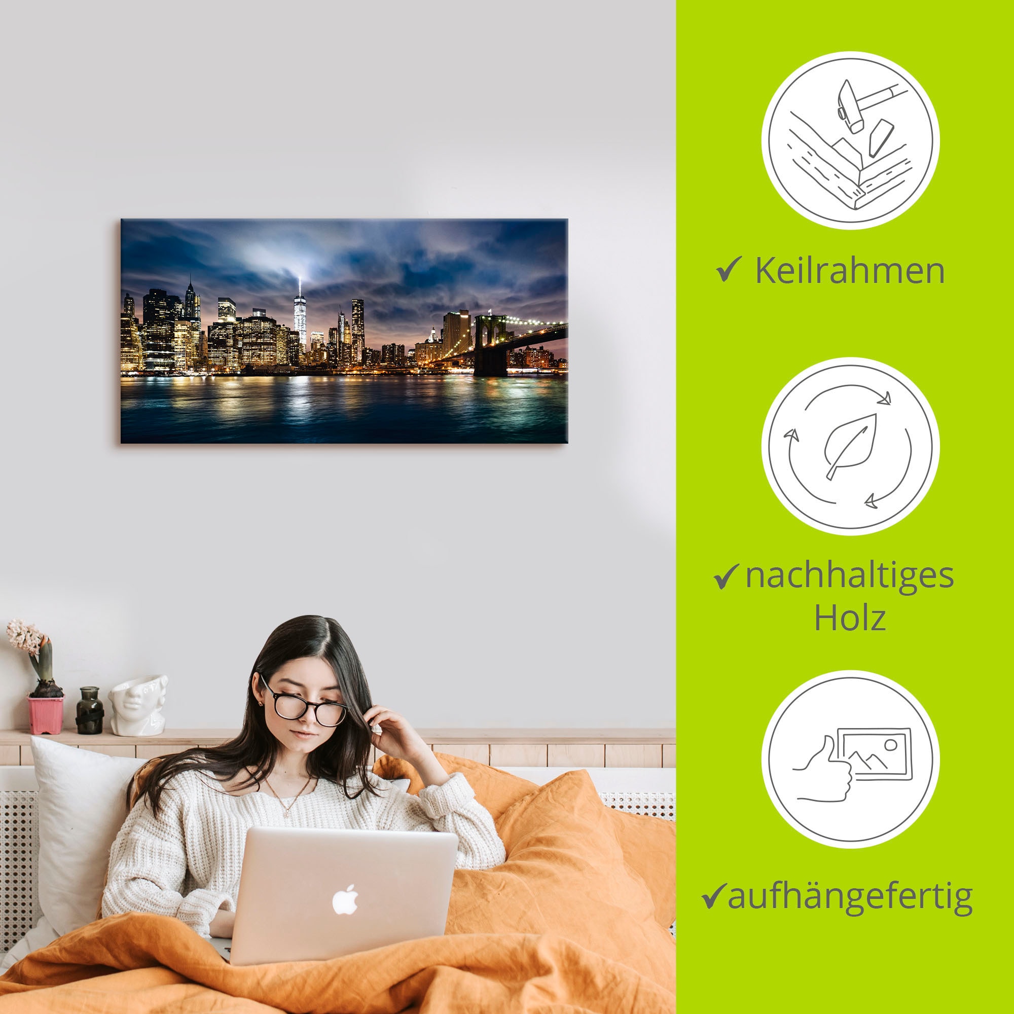 Artland Leinwandbild »Sonnenaufgang über Manhattan« Amerika 1 Stk. tlg. auf Holzrahmen gespannt