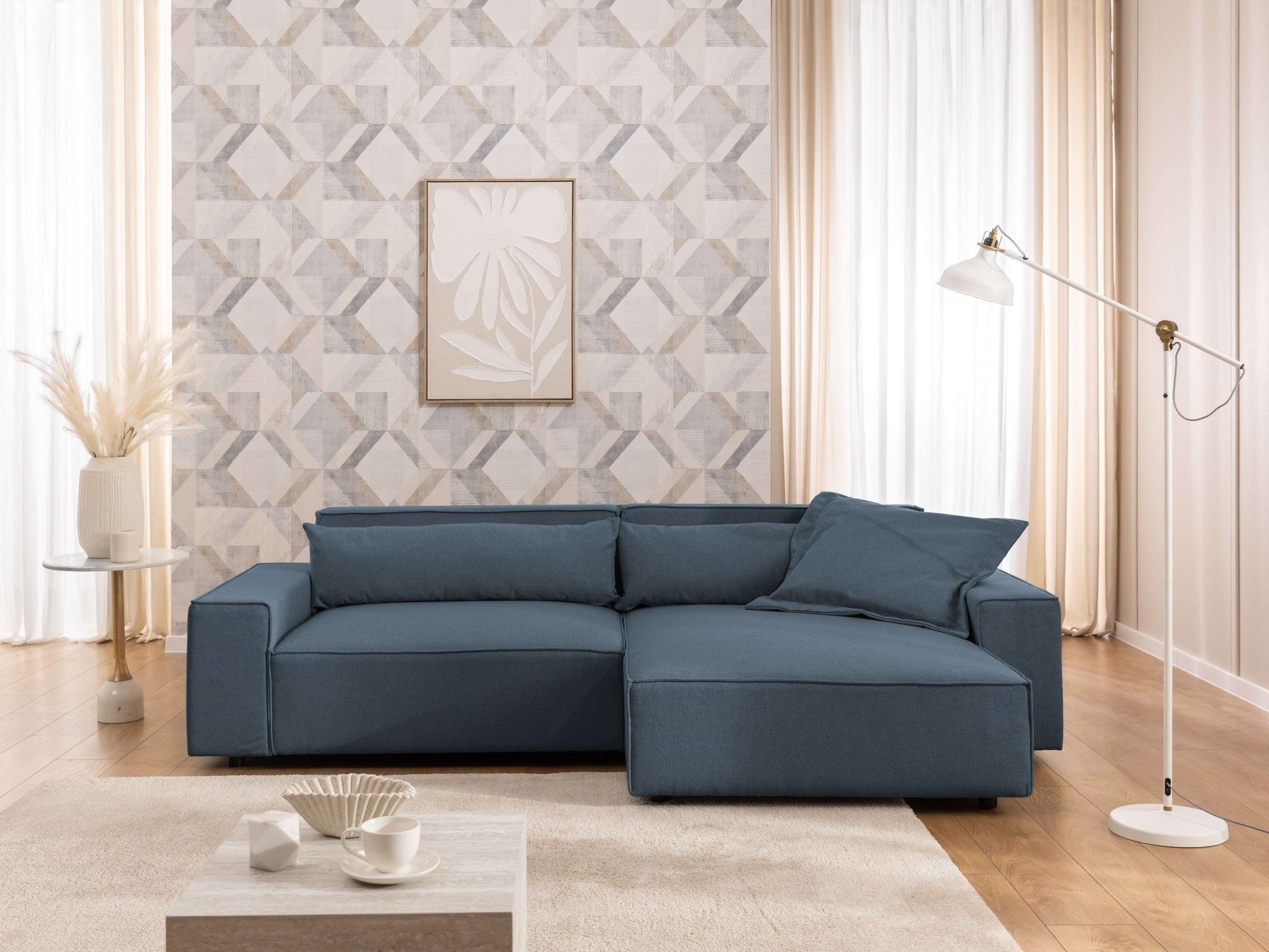 GOODproduct Canapé d'angle »KINLEE Design-Sofa mit Recamiere rechts/links, Masse B/T/H 251/144/70cm« L-Form mit Wellenunterfederung, ohne Bettfunktion, modern und beguem